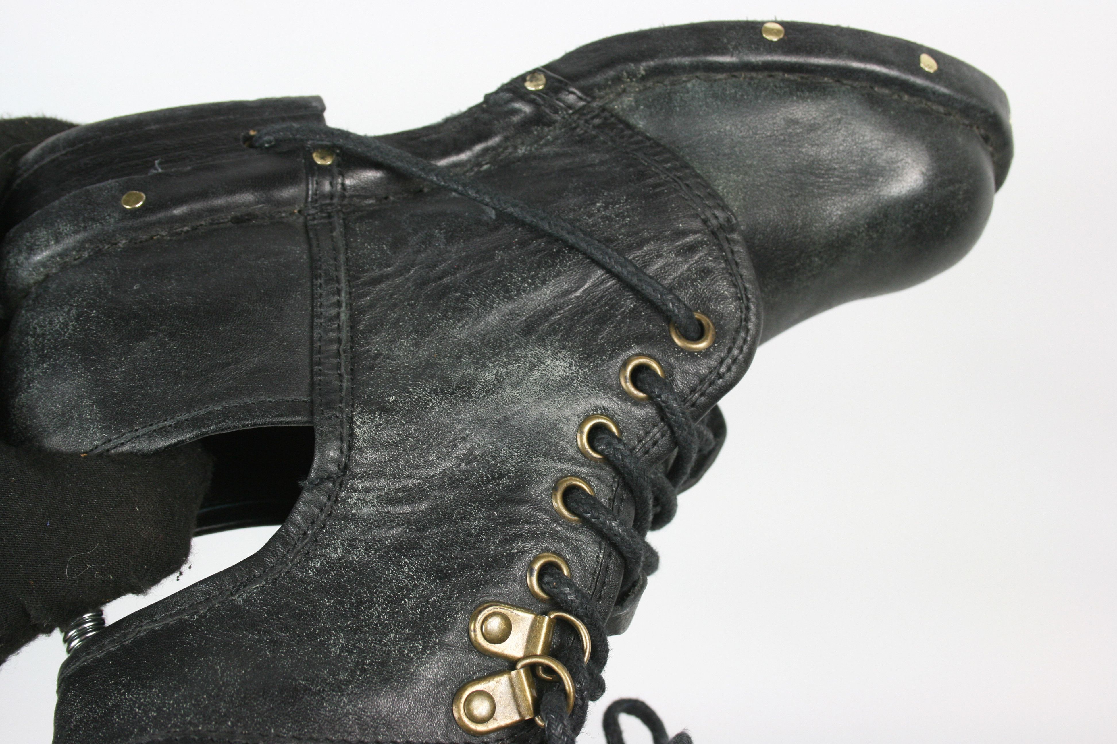 Jeffrey Campbell 00S Combat Y2K Leather Open Heel Boots Size US 5 / IT 35 - 8 Thumbnail