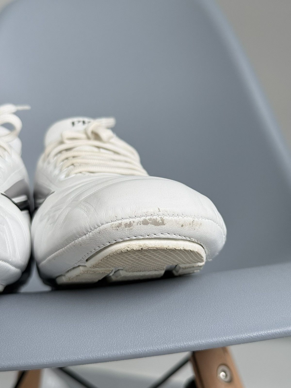 Prada Prada Rev Sneakers White Padded Leather Gray Stripe Low Top Size US 9 / IT 39 - 12 Thumbnail