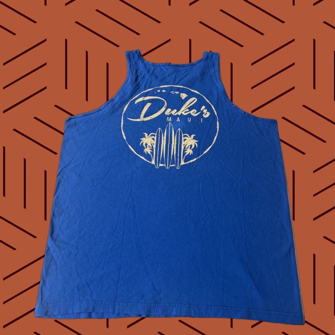 Vintage Duke Kahanamoku Duke’s Maui Hawaii Surfboards Tank Top Shirt XL Blue Vintage Alstyle Tee Shirt Sleeveless Graphic Print Beach Marine Surfer Man Size US XL / EU 56 / 4 - 1 Thumbnail