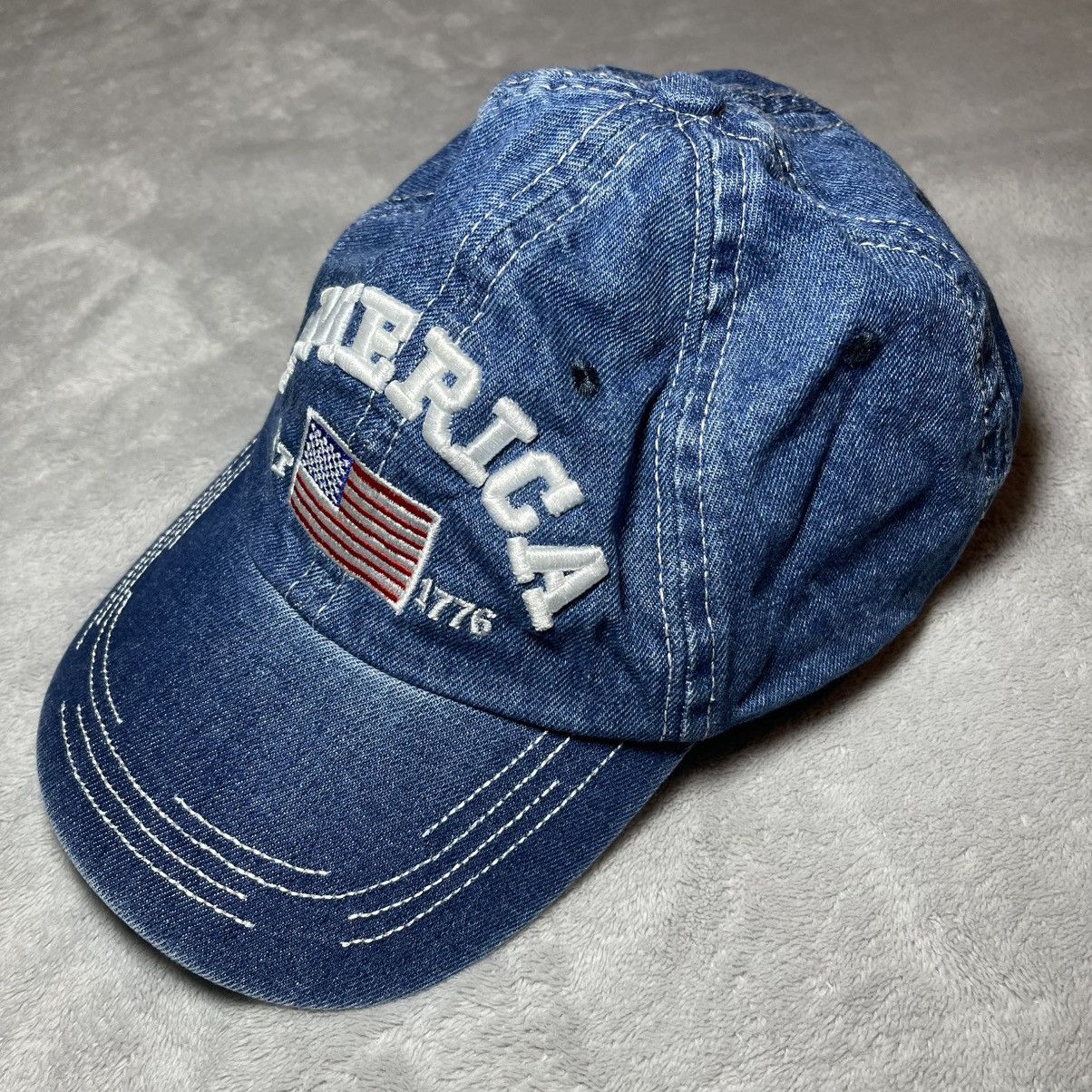 Other America #1 Fan Est 1776 USA Flag Denim Hat Blue OSFM Cap Size ONE SIZE - 2 Thumbnail