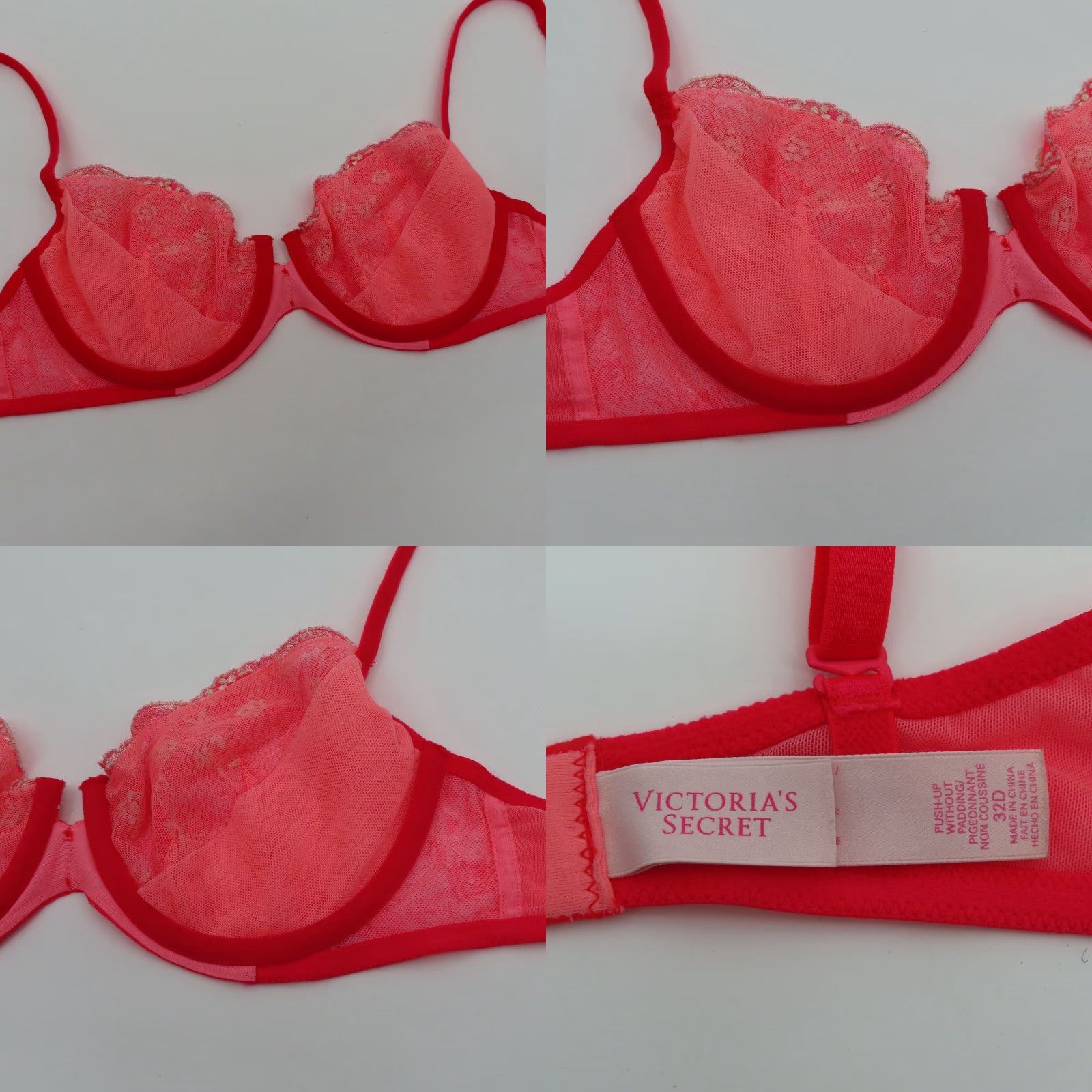 Victoria's Secret **Victoria's Secret 32D Push Up Bra Pink Flower Underwire** User: Victoria's Secret 32D Push Up Bra Pink Flower Underwire Size ONE SIZE - 8 Thumbnail