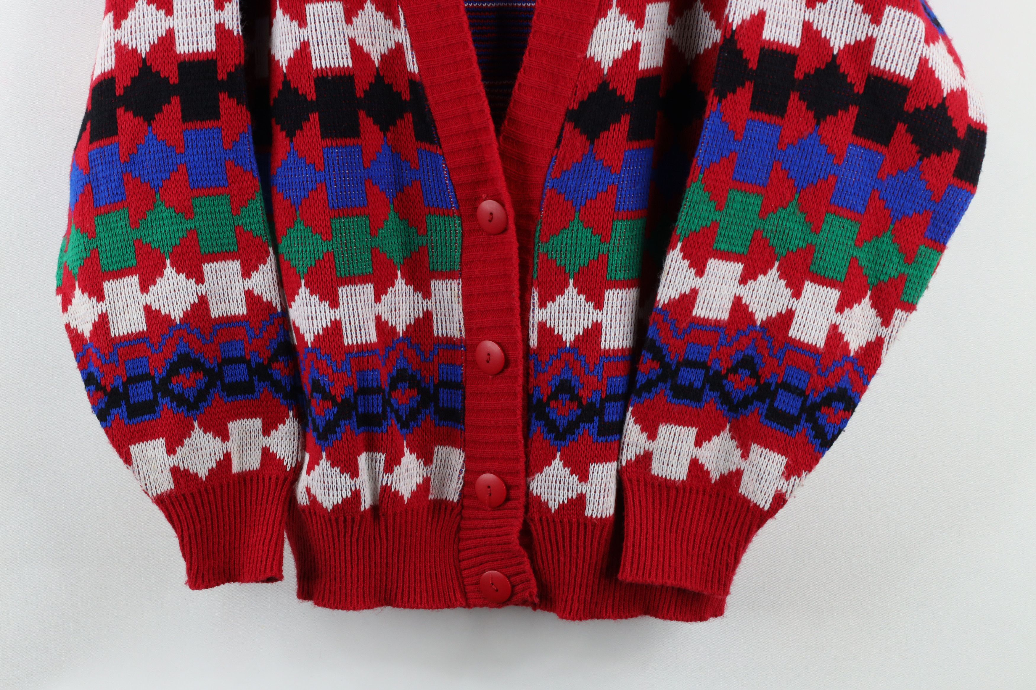 Vintage Vintage 90s Streetwear Geometric Knit Cardigan Sweater USA Size M / US 6-8 / IT 42-44 - 3 Thumbnail