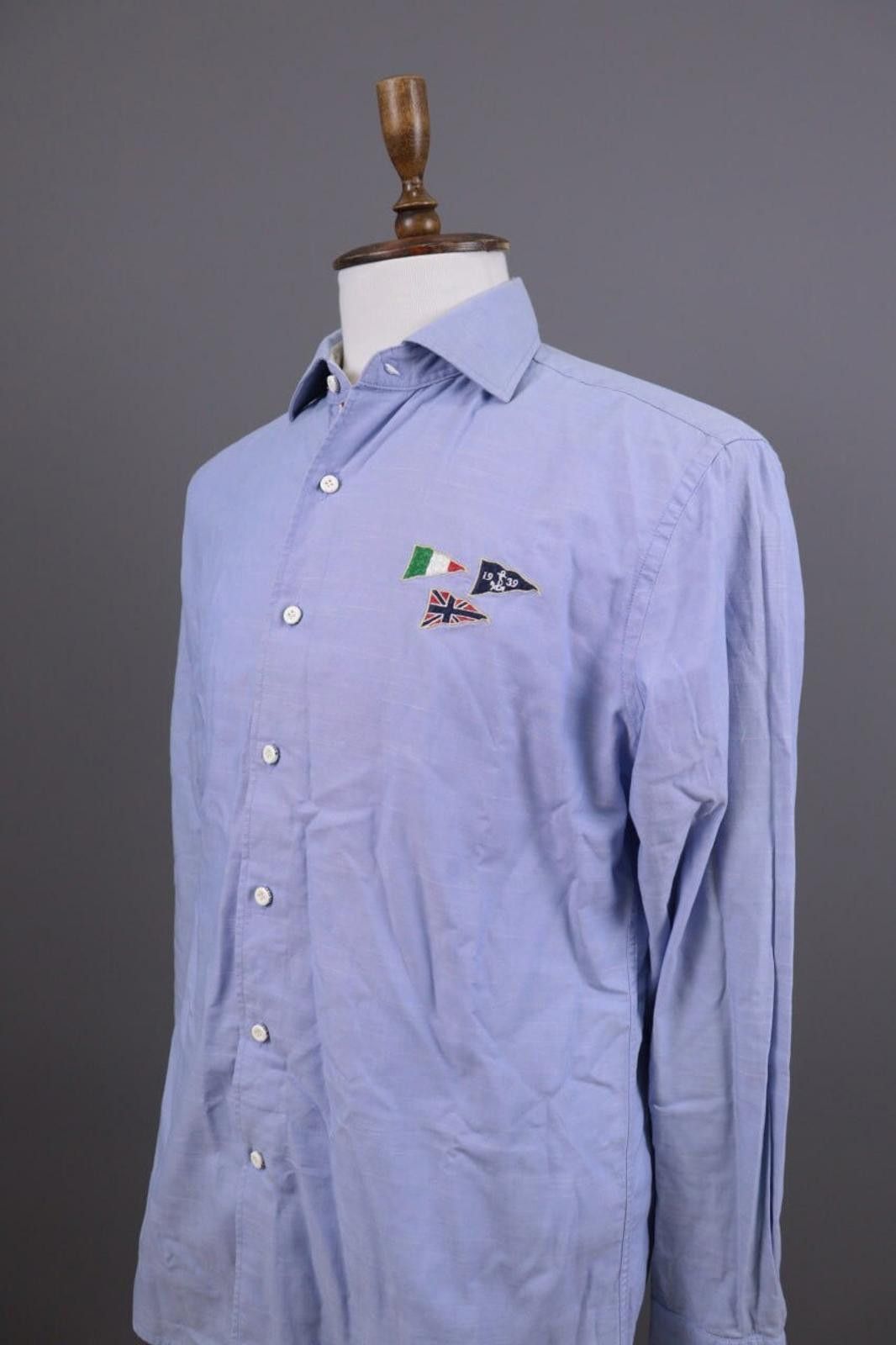 Designer Boggi Milano Blue Flag Long Sleeve Button Down Shirt Size 39 Size US M / EU 48-50 / 2 - 7 Thumbnail