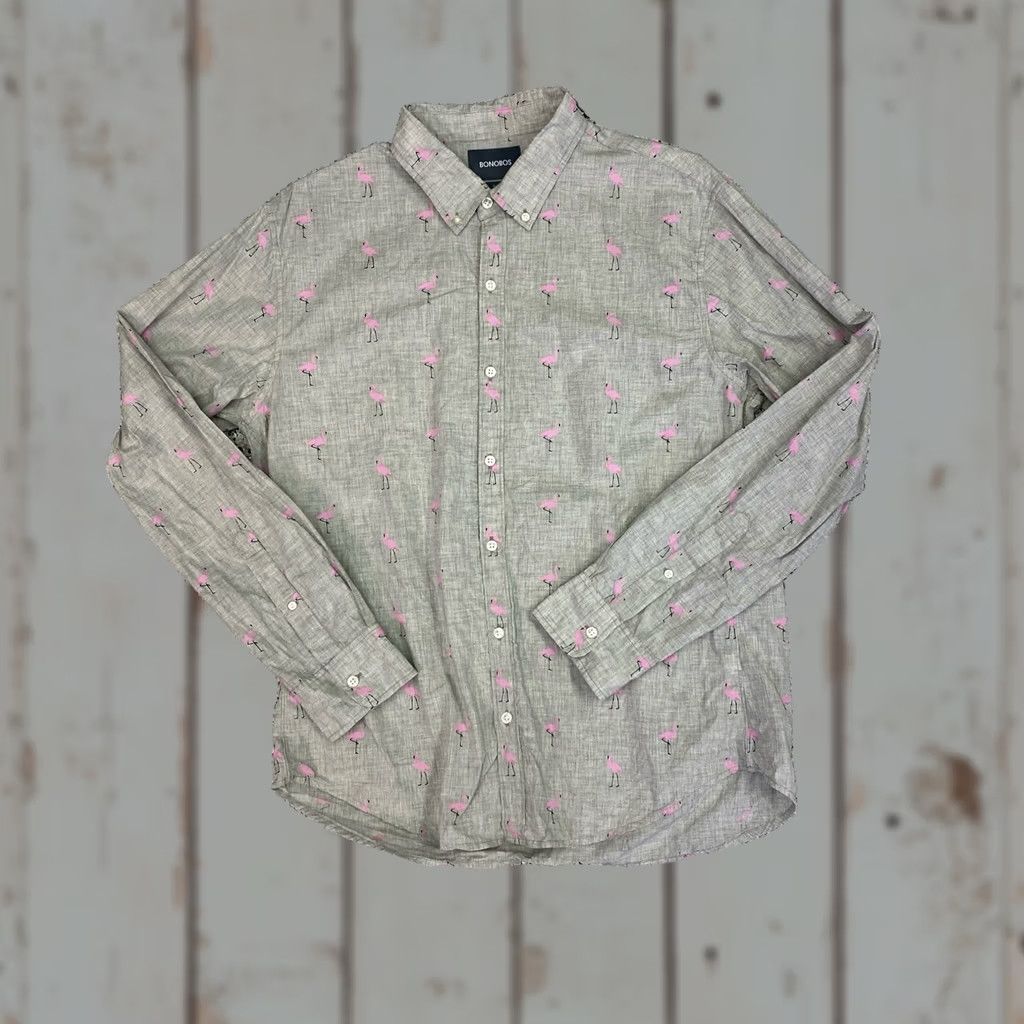 Bonobos VINTAGE Bonobos Shirt Mens XL Slim Gray Pink Flamingo Button Up Long Sleeve Casual Size US XL / EU 56 / 4 - 1 Thumbnail