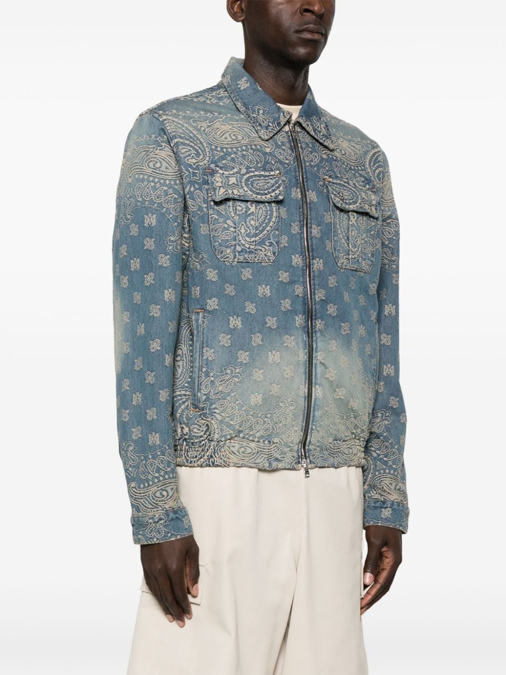 Amiri oc11z0225 Embroidered Denim Jacket in Blue/Beige Size US S / EU 44-46 / 1 - 3 Thumbnail