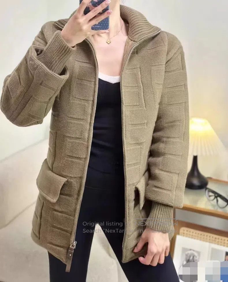 Hermes Hermes Newly Sheared Wool Filled Leather Zip Knit Cardigan Size XS / US 0-2 / IT 36-38 - 1 Thumbnail