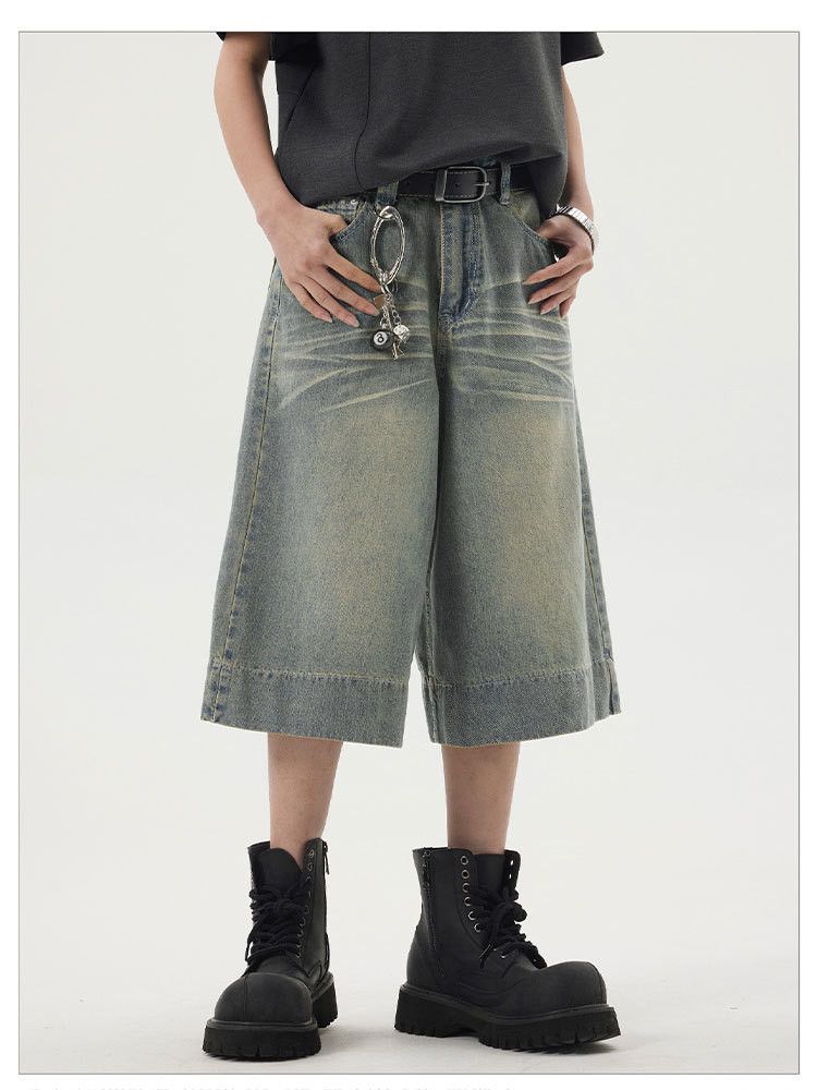 Japanese Brand × Jean American retro wide-leg washed loose straight denim shorts Size US 32 / EU 48 - 4 Thumbnail