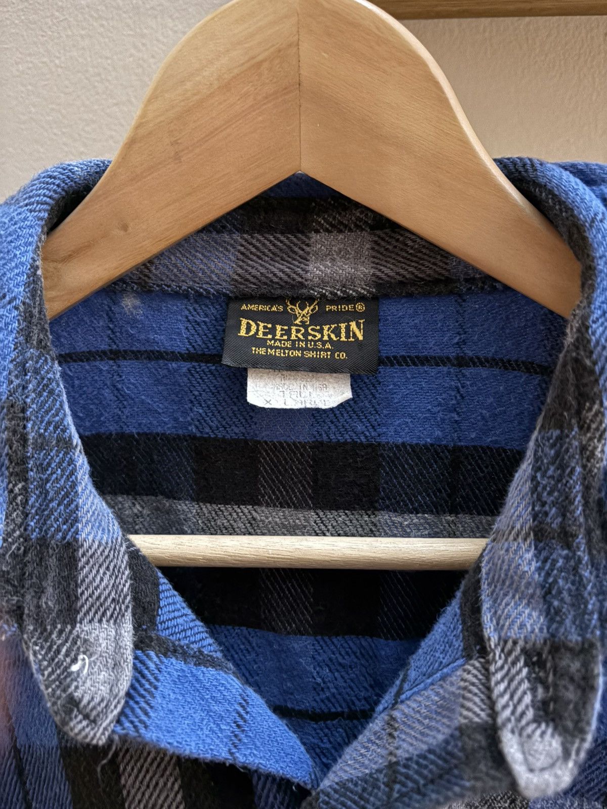 Flannel Deerskin VTG 90s blue/black plaid button-down flannel shirt Size US XL / EU 56 / 4 - 3 Thumbnail