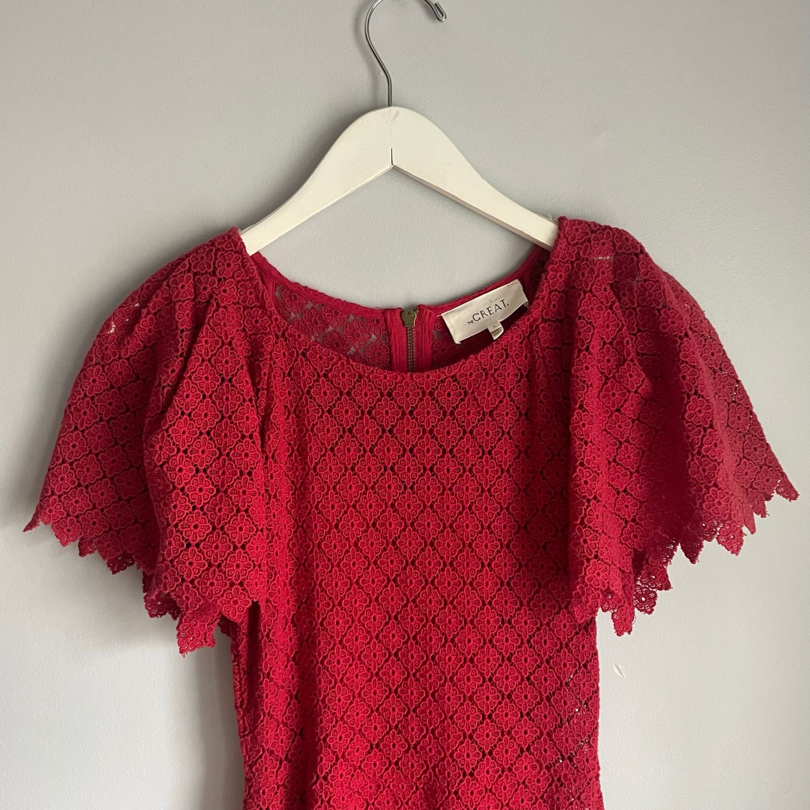 THE GREAT The Great. The Harmony Lace Midi Dress Red Cottagecore sz 0 Size XS / US 0-2 / IT 36-38 - 3 Thumbnail