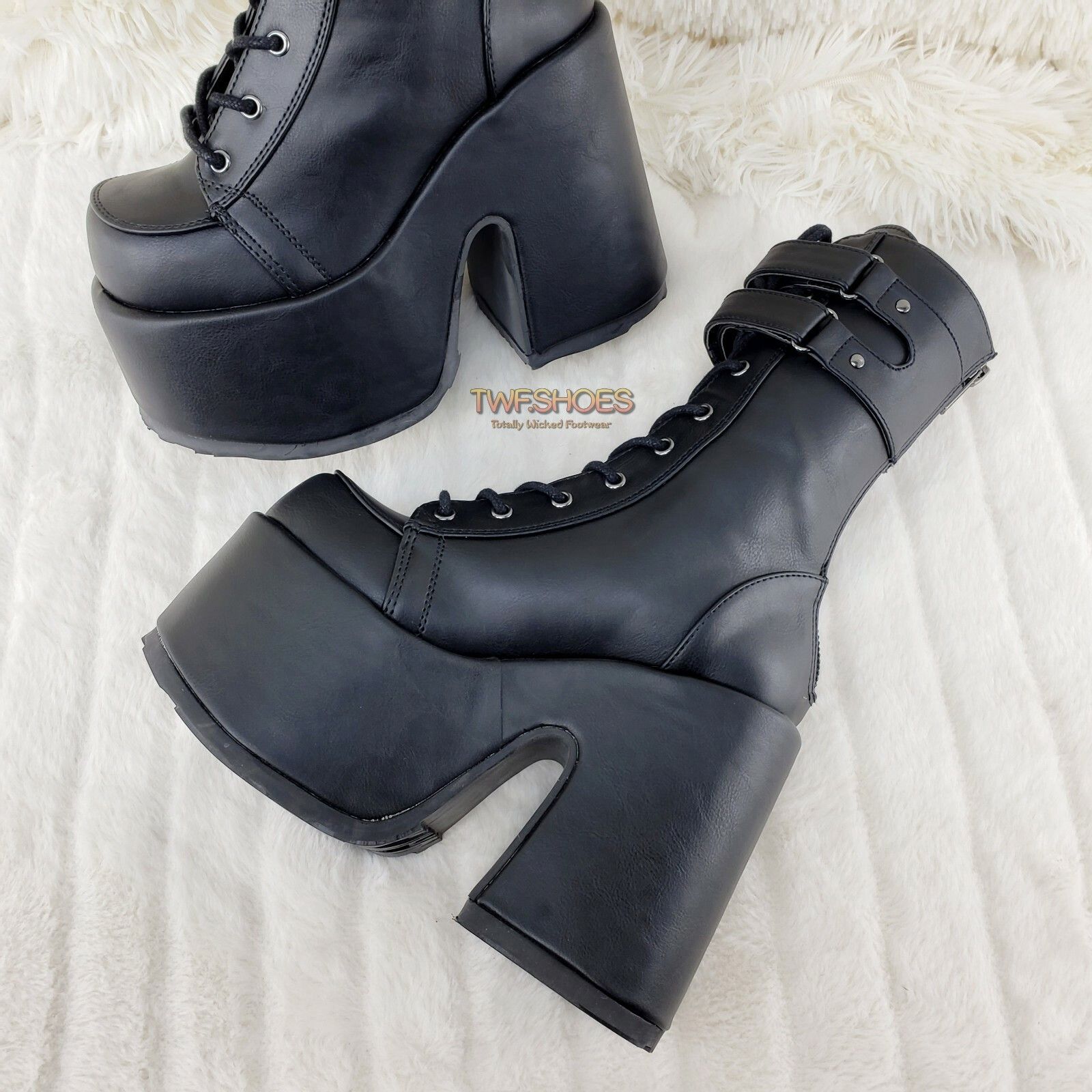 Other Camel 250 Stacked Black Matte Platform Goth Punk Calf Boot I Size US 10 / IT 40 - 3 Thumbnail