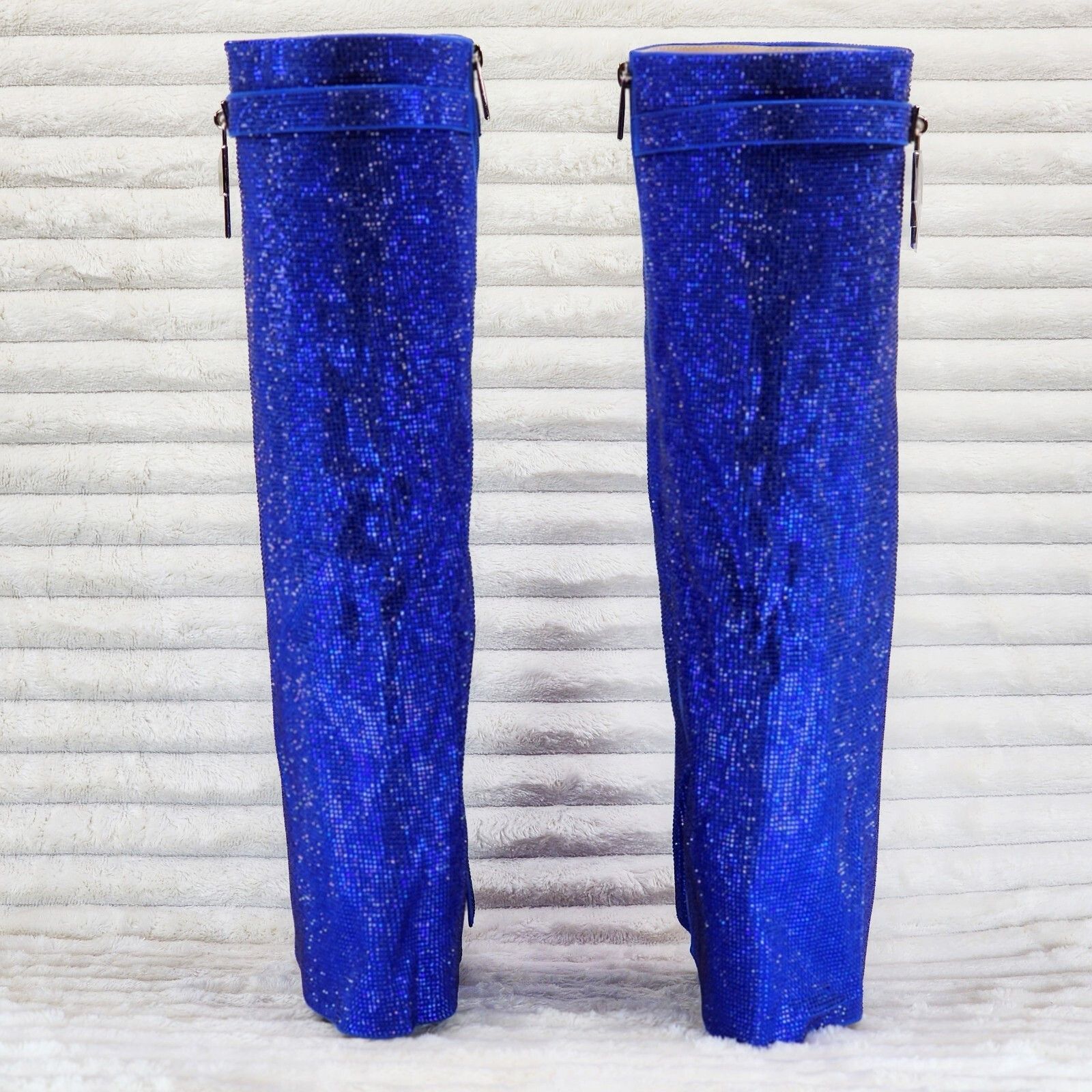Super Sparkle Sharky Skirted Fold Over Wedge Heel Knee Boots