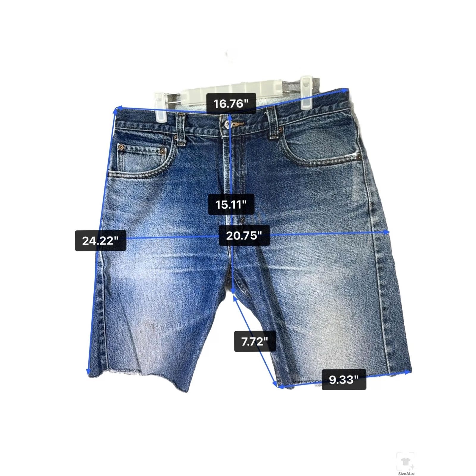Levi's Levi's 505 Shorts Mens 36 Blue Denim Bermuda Distressed 5-Pocket Regular Fit Raw Hem Summer casual Size US 36 / EU 52 - 6 Thumbnail