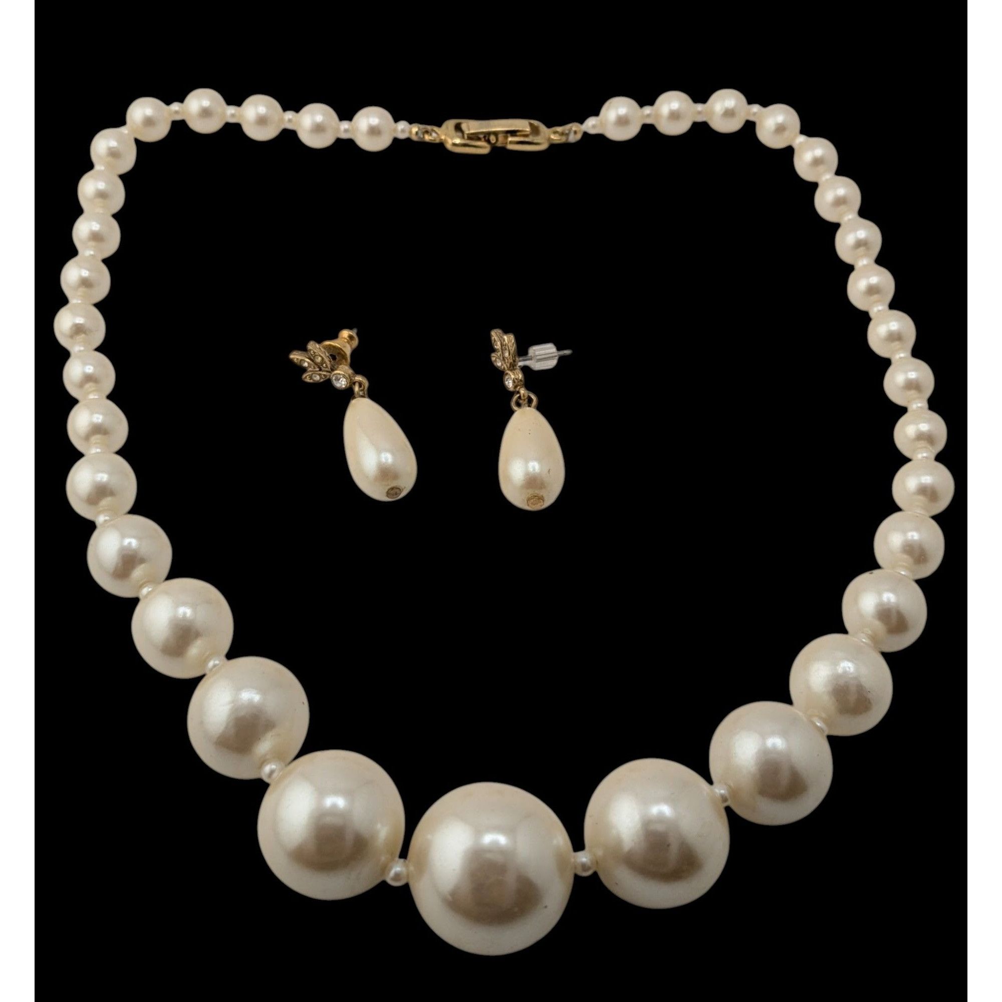 Other Vintage Faux Pearl Necklace & Earrings Set With Gold-Tone De Size ONE SIZE - 1 Thumbnail