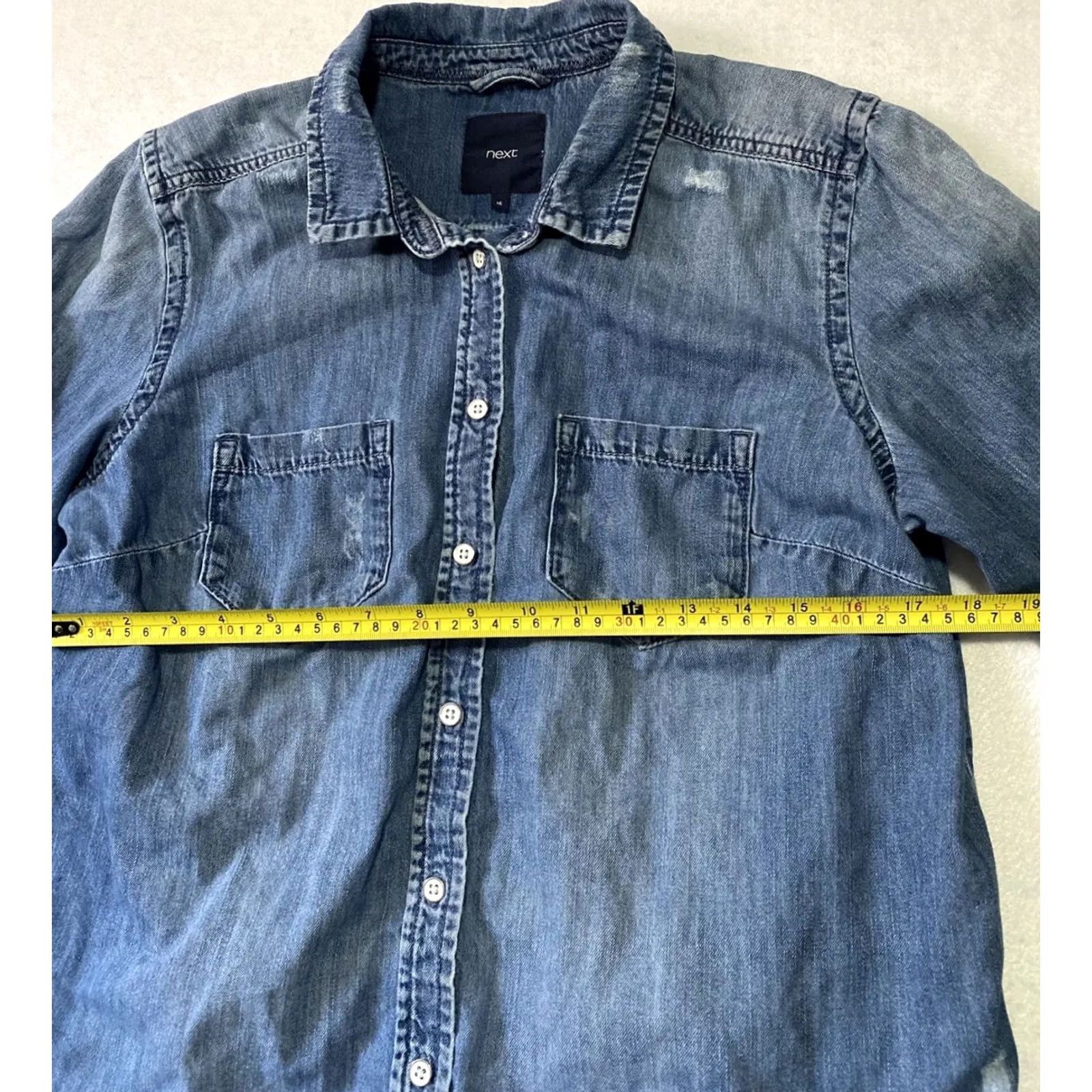 NEXT VINTAGE? NEXT Lightweight Denim Shirt Blouse Women’s 16 Blue Jeans Button Front Collar Plus Size Womens Size XXL / US 16-18 / IT 52-54 - 5 Thumbnail