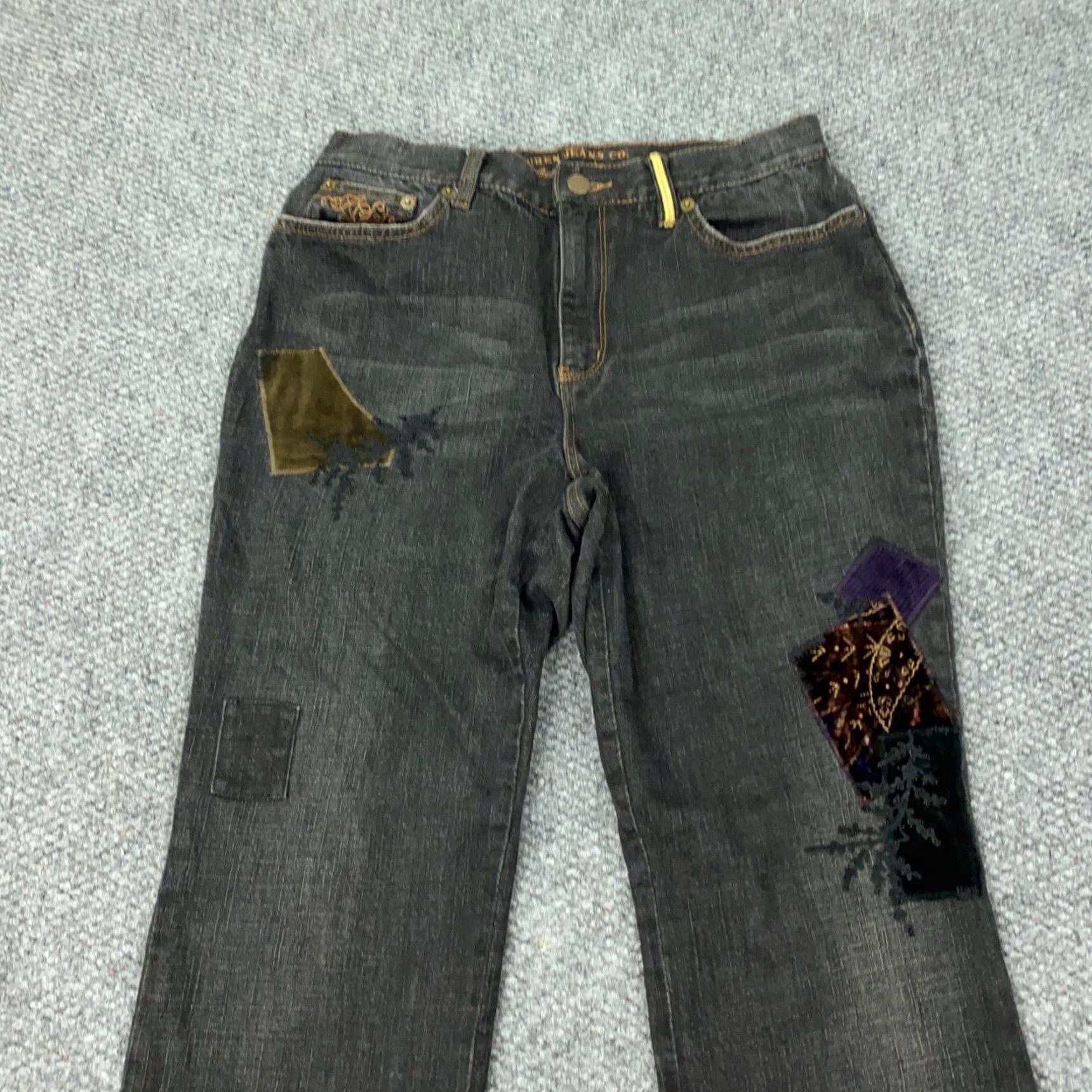 CO VTG Lauren Jeans Co Womens Jeans Bootcut 8 Gray Embroidered Patchwork Denim Stretch 5-Pocket Size 29" - 2 Thumbnail