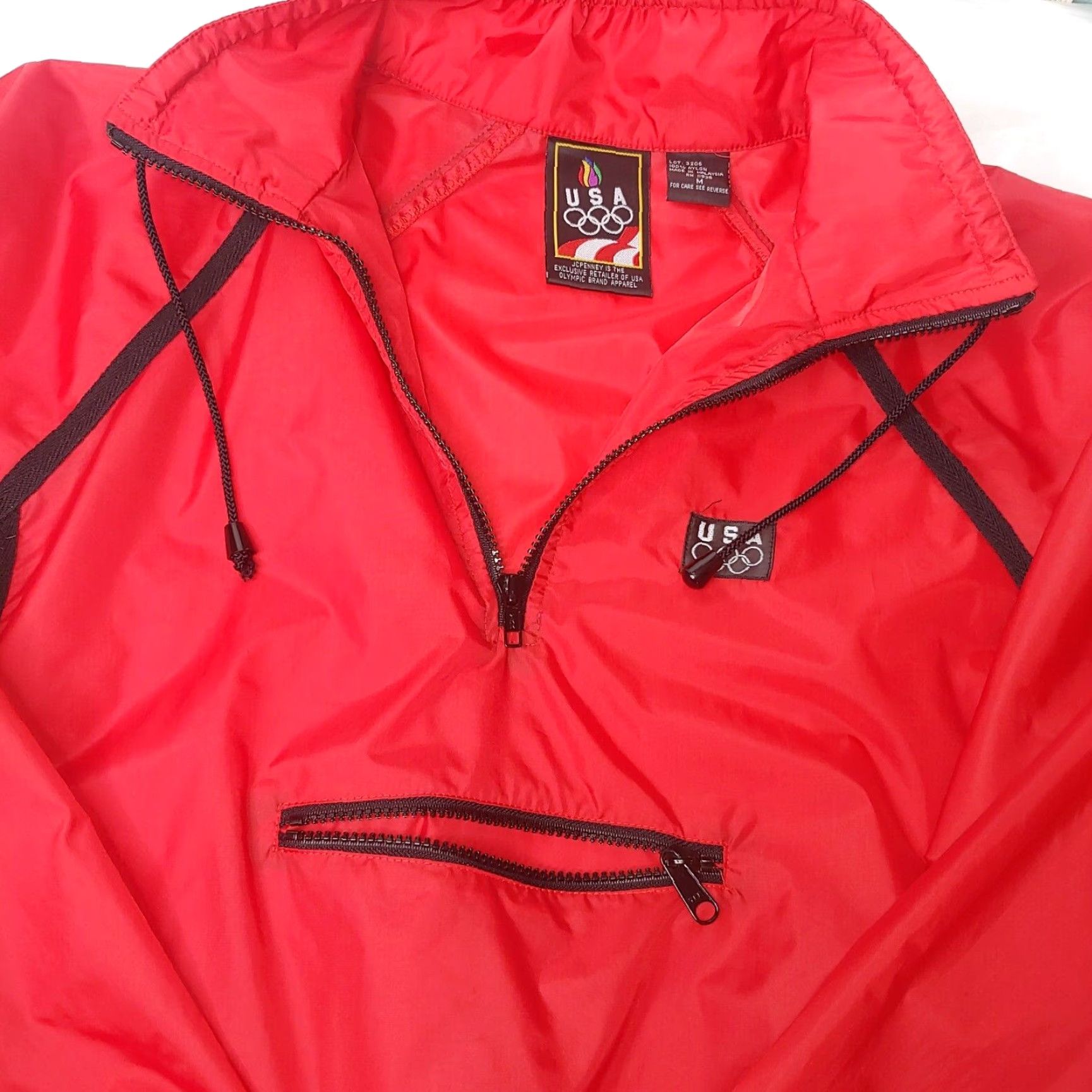 JCPenney VINTAGE JC Penney for USA Olympics Windbreaker Jacket Pullover Red Large Men’s Jacket/Coat Short Length 1/4 Zip USA Olympics Size US L / EU 52-54 / 3 - 3 Thumbnail