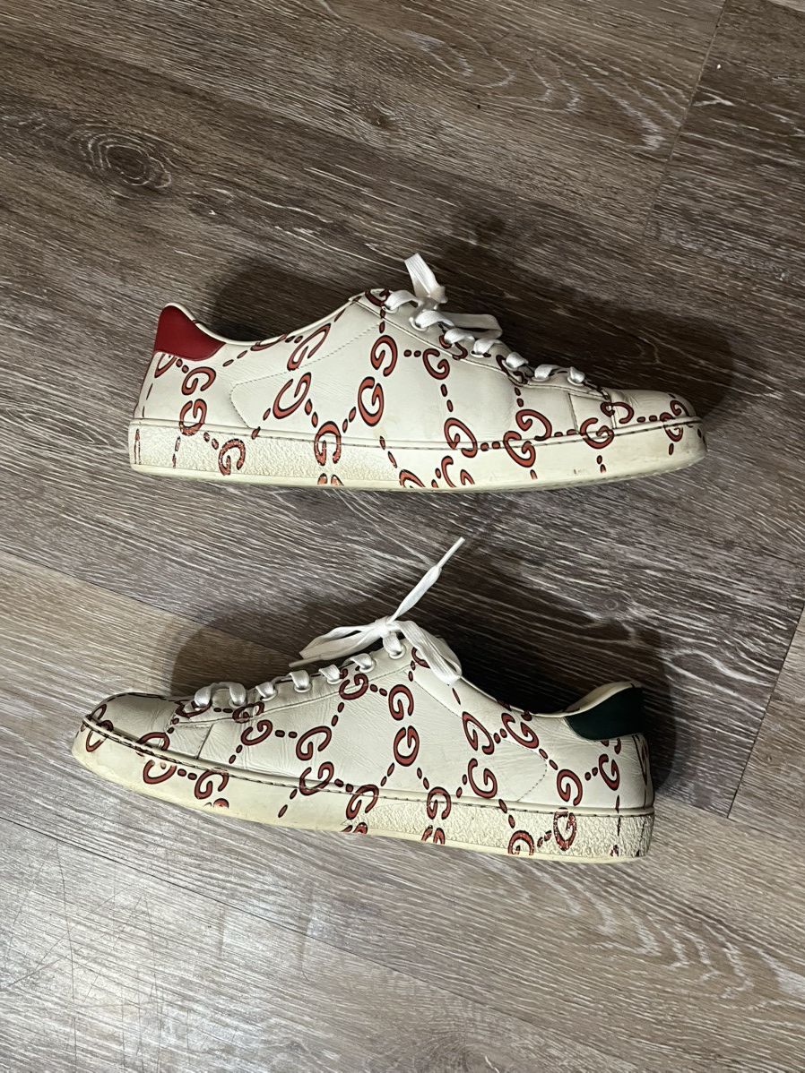Gucci Gucci Ace White/RedMonogram Sneakers Red/Green Heel Size US 12 / EU 45 - 6 Thumbnail