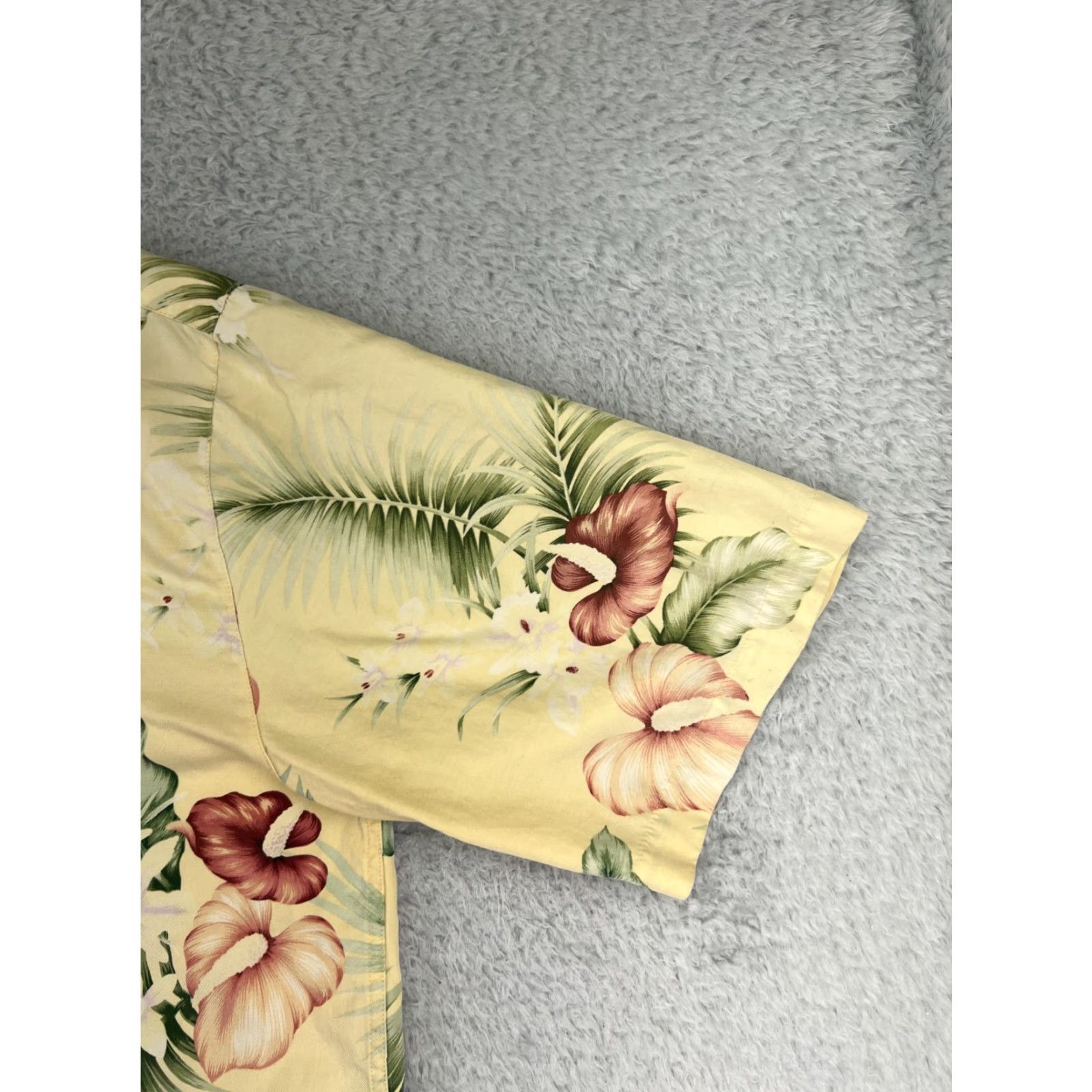 Vintage Pussers Mens Button-Up Shirt XL Yellow Floral Hibiscus Silk Blend Hawaiian Aloha Beach Vacation Resort Casual Size US XL / EU 56 / 4 - 4 Thumbnail
