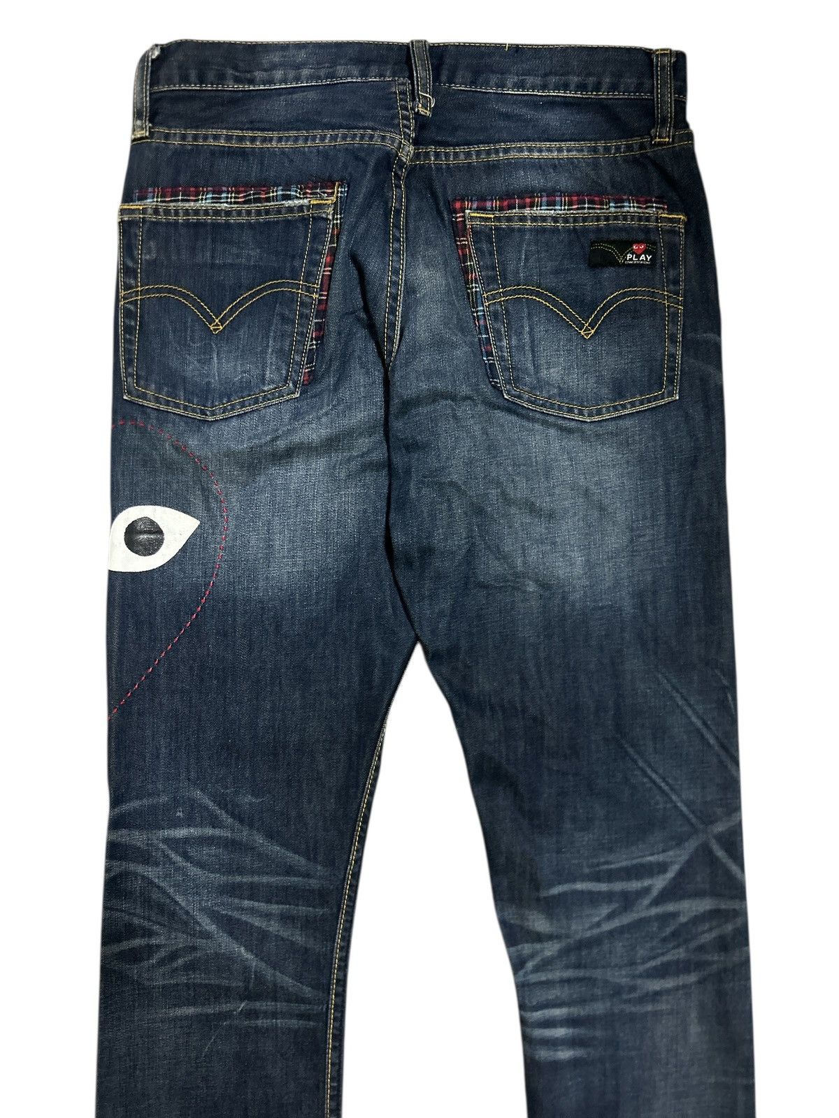 Junya Watanabe Levi’s x CDG Play Heart Logo Plaid Patchwork Denim Jeans Size US 30 / EU 46 - 8 Thumbnail
