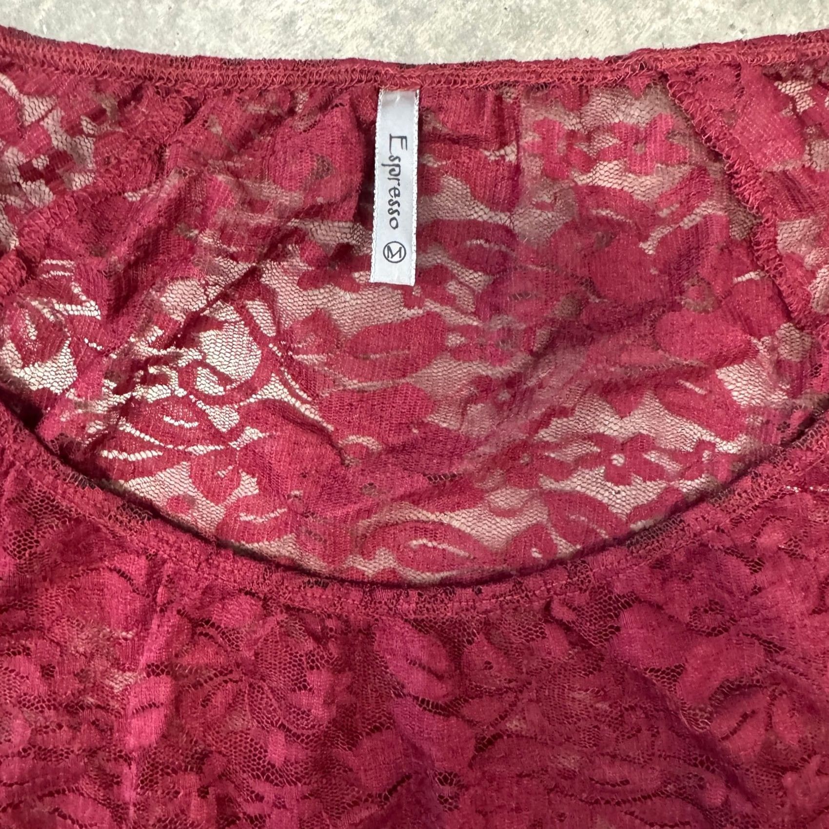 Vintage VINTAGE Y2K Red Lace Burgundy Whimsical Blouse 3/4 Sleeve Medium Womens Blouse Size M / US 6-8 / IT 42-44 - 3 Thumbnail