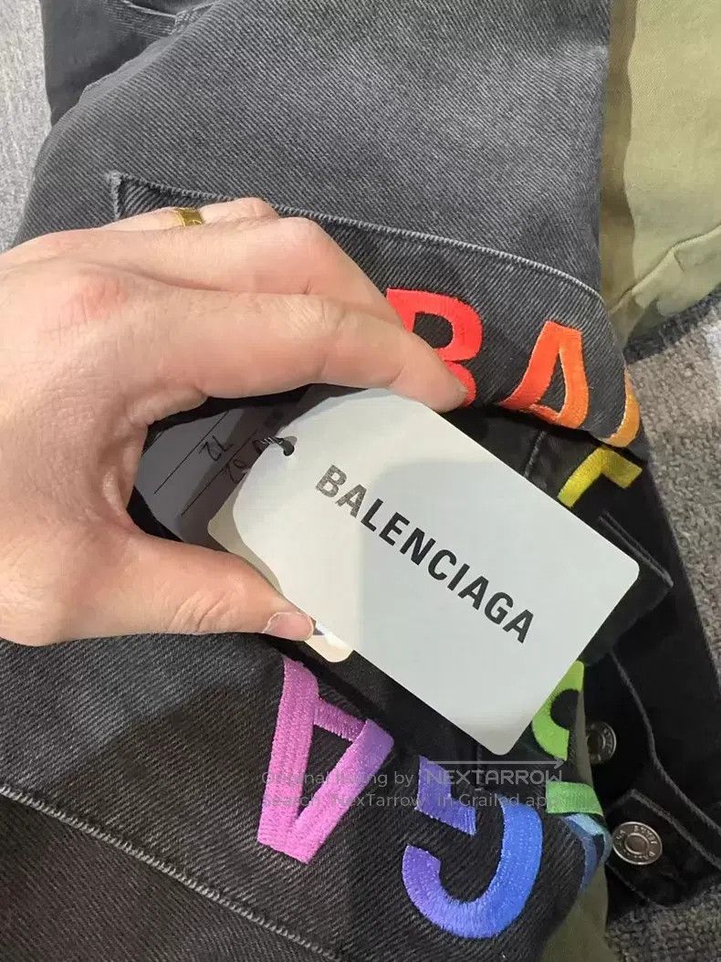 Balenciaga Balenciaga Collar Rainbow Logo Embroidered Denim Jacket Size US S / EU 44-46 / 1 - 5 Thumbnail