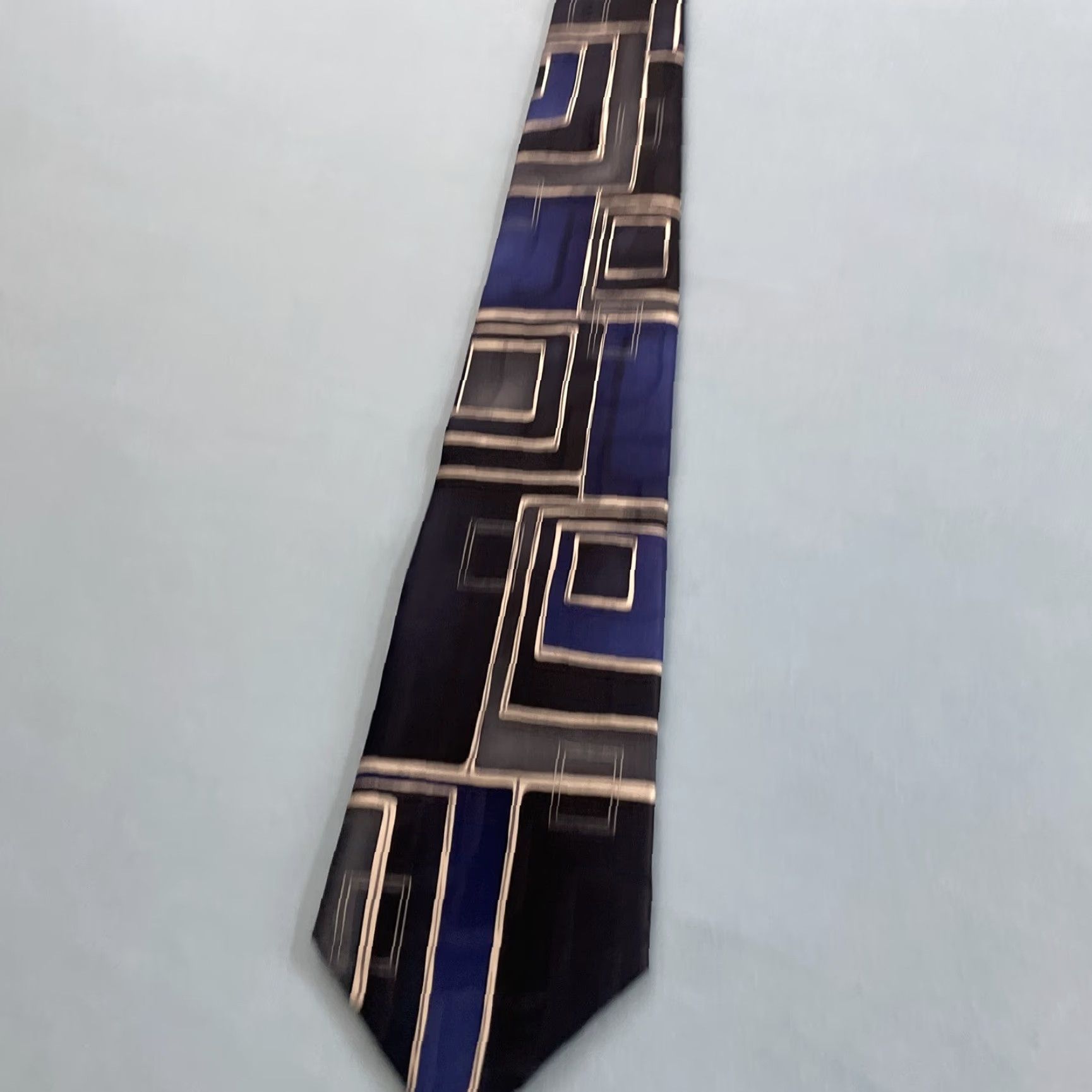 Arrow VINTAGE Arrow Blue Silk Tie Geometric Abstract Retro Mobster 90s Western 58 One Size Men Size ONE SIZE - 5 Thumbnail