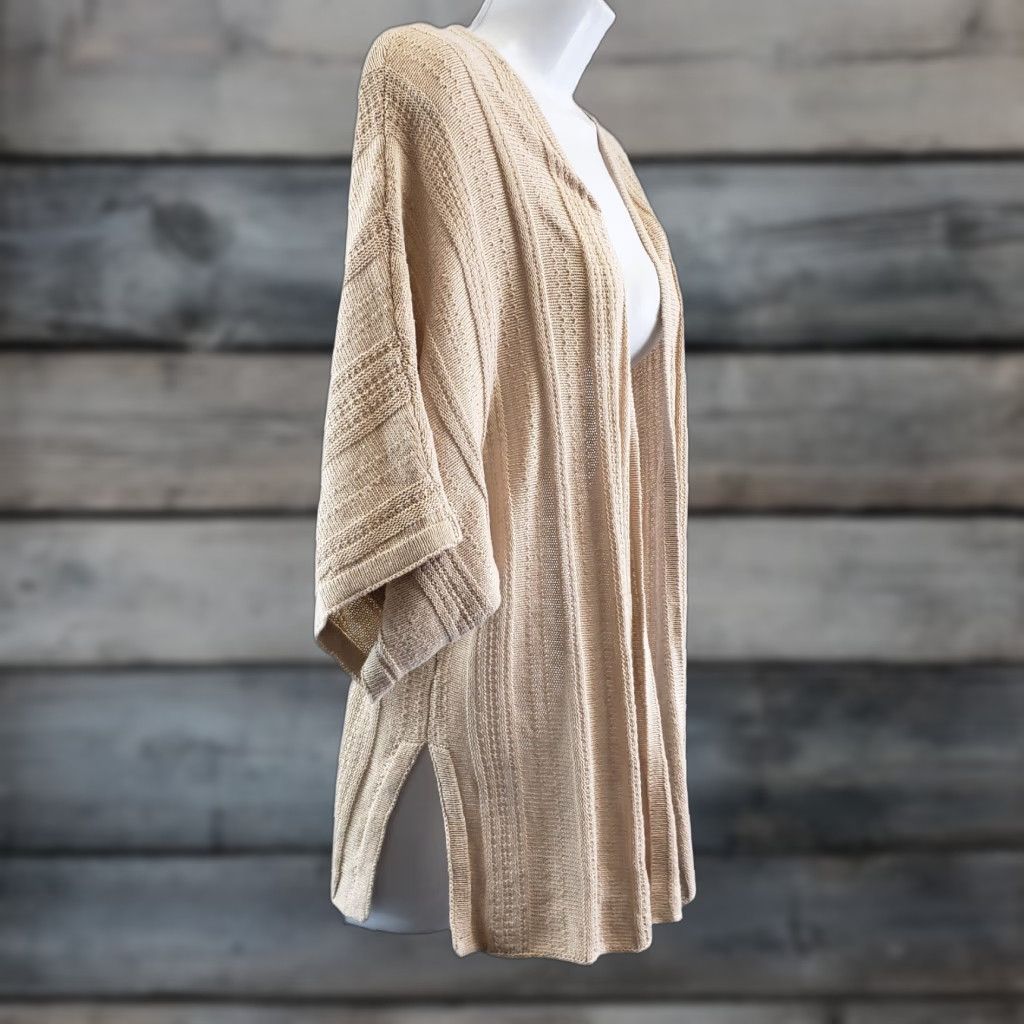 Joie VINTAGE Joie Womens Cardigan Open Front Sz M Beige Linen Blend Knit Shirt Womens M Beige Cardigan Size M / US 6-8 / IT 42-44 - 1 Thumbnail