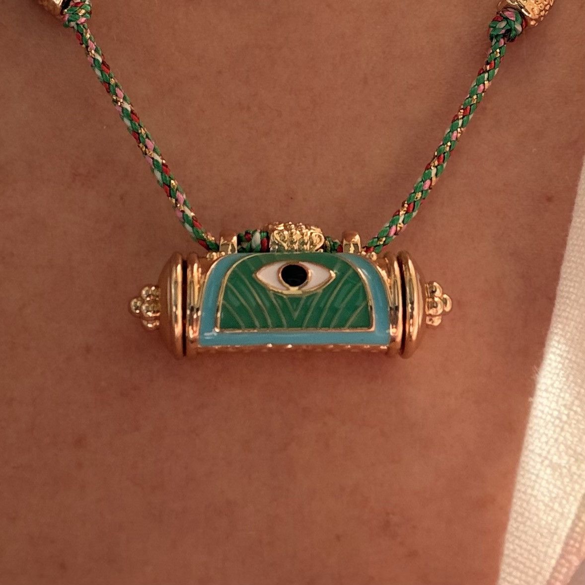 Other Evil Eye Enamel Pendant Necklace – Gold Tone & Green Size ONE SIZE - 3 Thumbnail