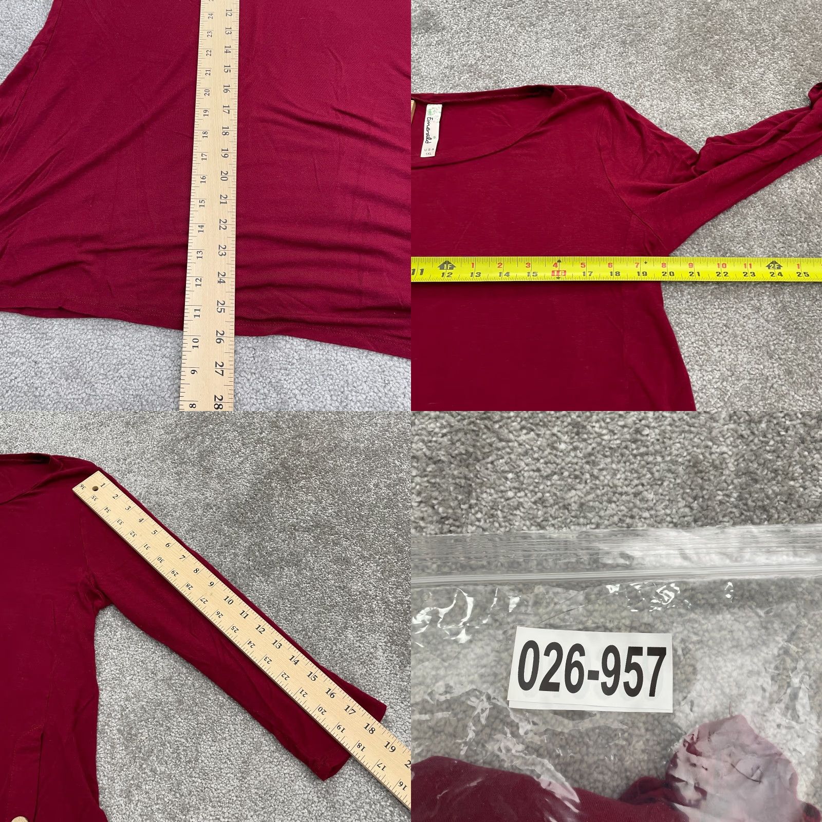 Vintage Emerald Blouse Shirt Womens XL Red Solid Knit Round Neck Long Sleeve Tunic Top Set Size XL / US 12-14 / IT 48-50 - 8 Thumbnail