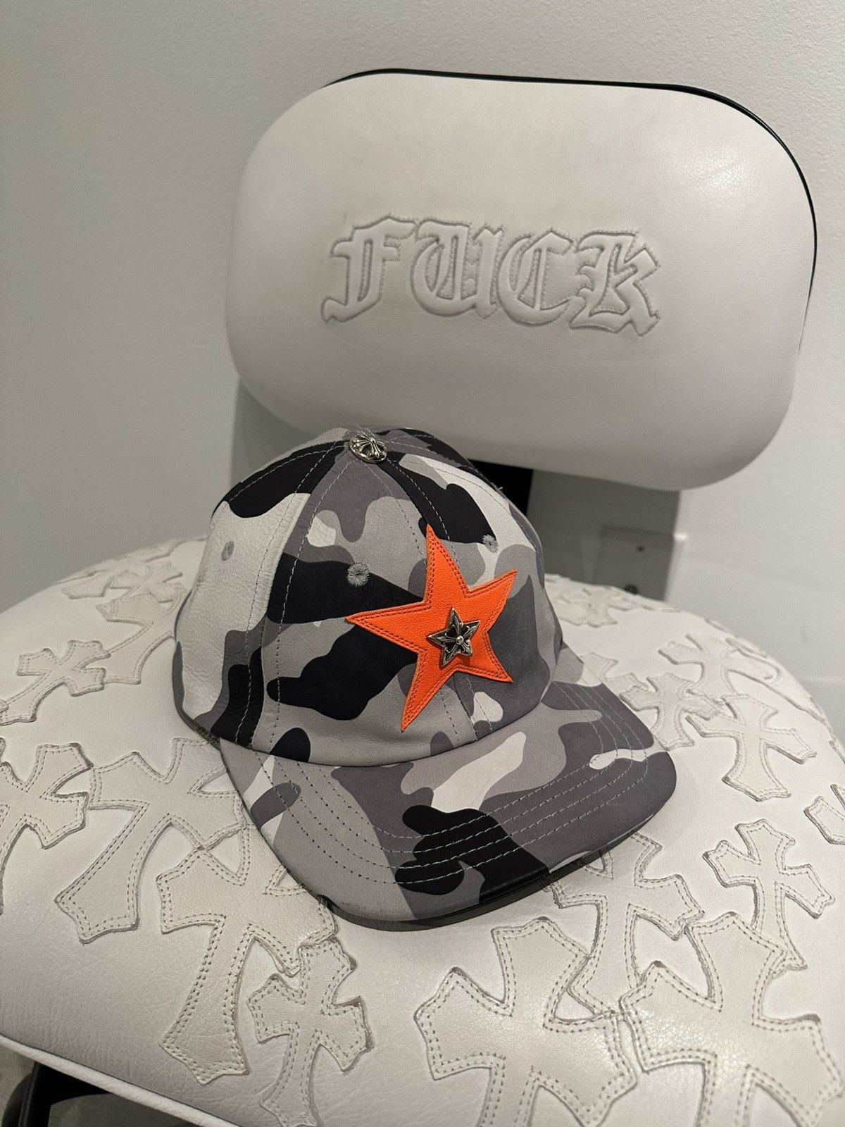 Chrome Hearts Chrome Hearts Snow Camo Leather Hat Size ONE SIZE - 1 Thumbnail