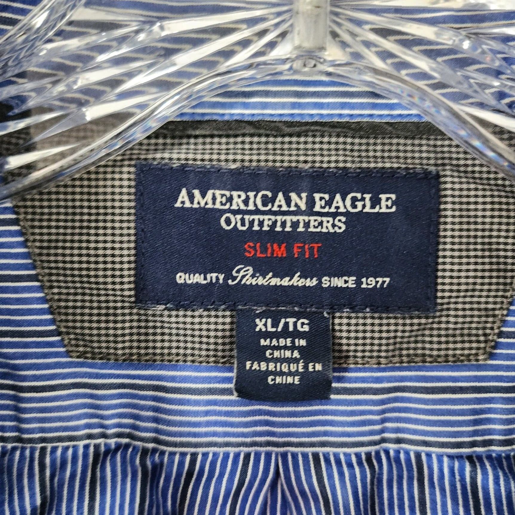 American Eagle Outfitters American Eagle Blue Striped Button Up Long Sleeve Slim Size XL Mens Size US XL / EU 56 / 4 - 4 Thumbnail