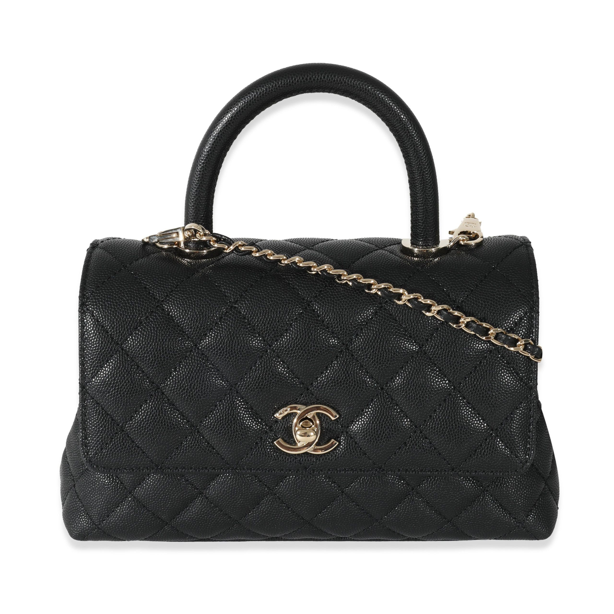 image of Chanel Black Caviar Quilted Small Coco Top Handle Flap Bag, Women's