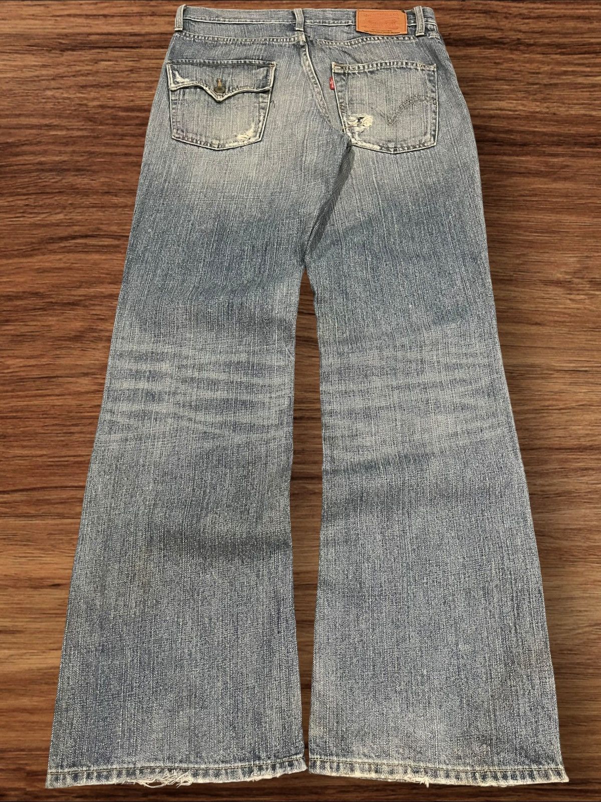 Levi's Vintage Y2K Levi’s Blue Washed Distressed Flare Jeans Size US 31 - 2 Thumbnail