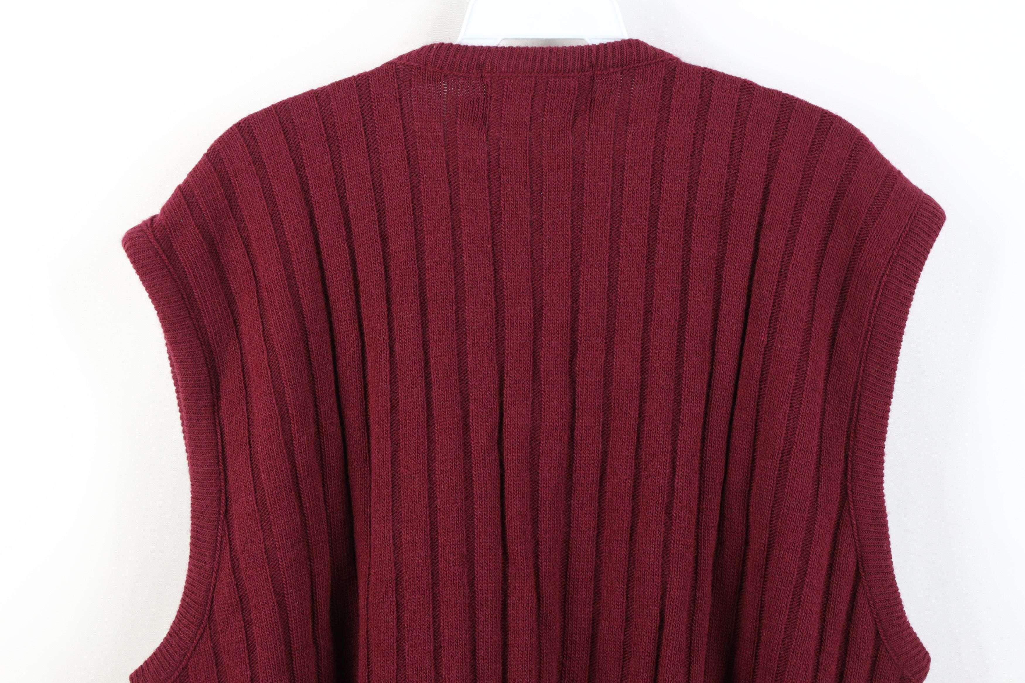 Vintage Vintage 70s Streetwear Ribbed Knit Sweater Vest Burgundy USA Size US XL / EU 56 / 4 - 8 Thumbnail
