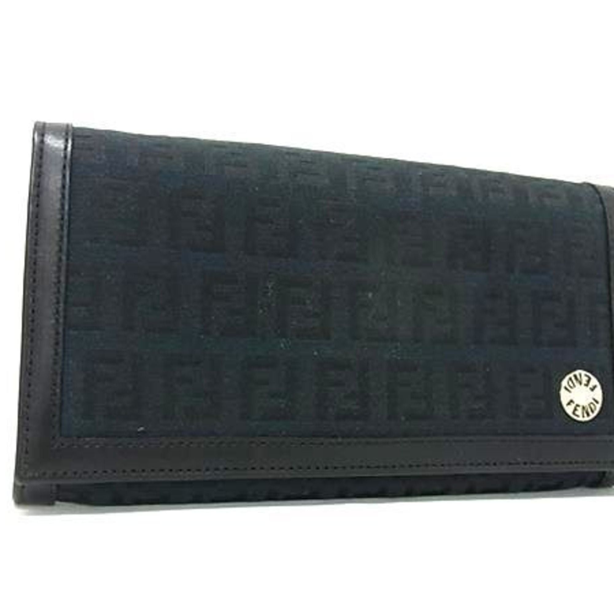 FENDI Zucchino Wallet 8M0000 Black Canvas and Leather Bifold Long for Men Women