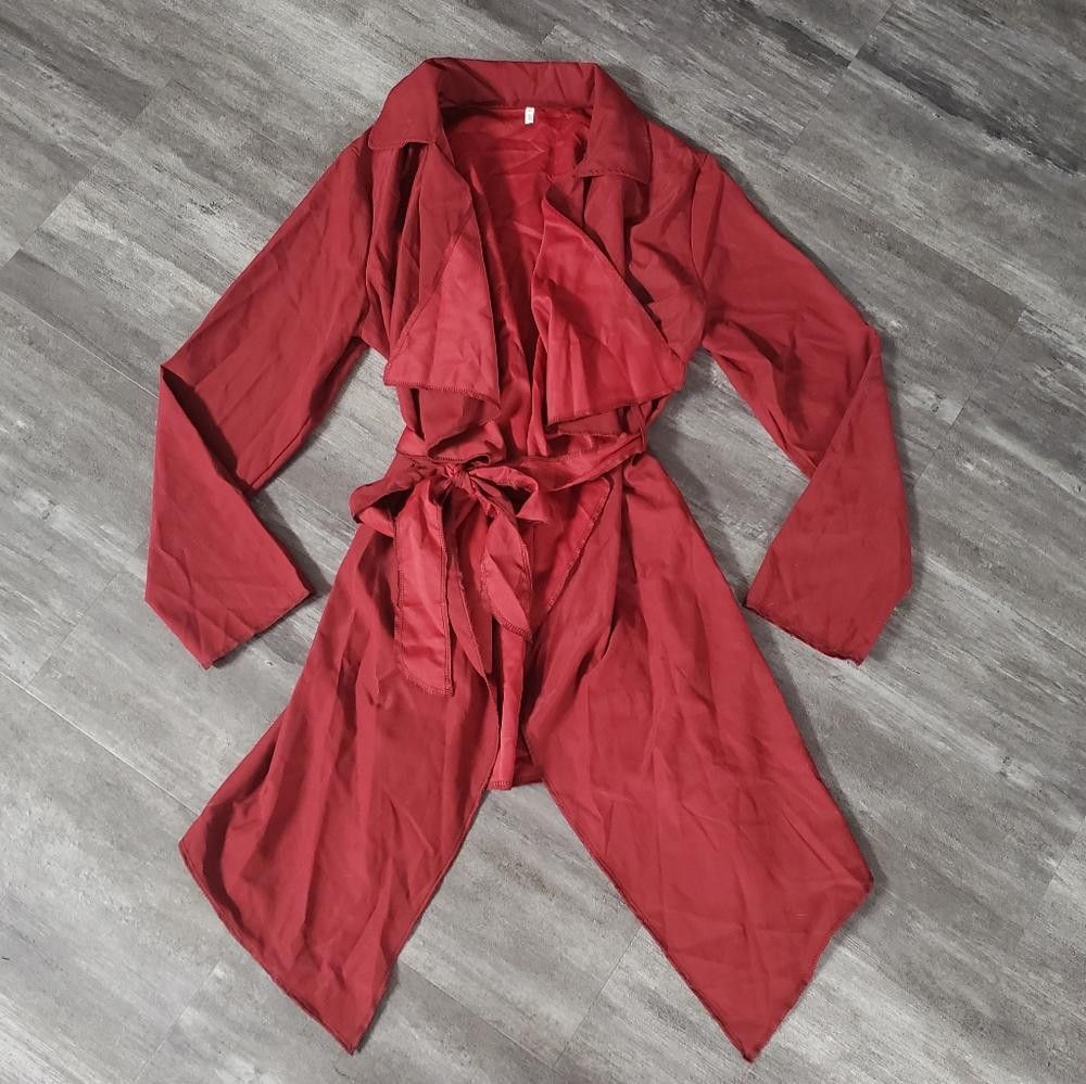 Designer Dark Red Classic Duster Cardigan Size L / US 10 / IT 46 - 1 Thumbnail