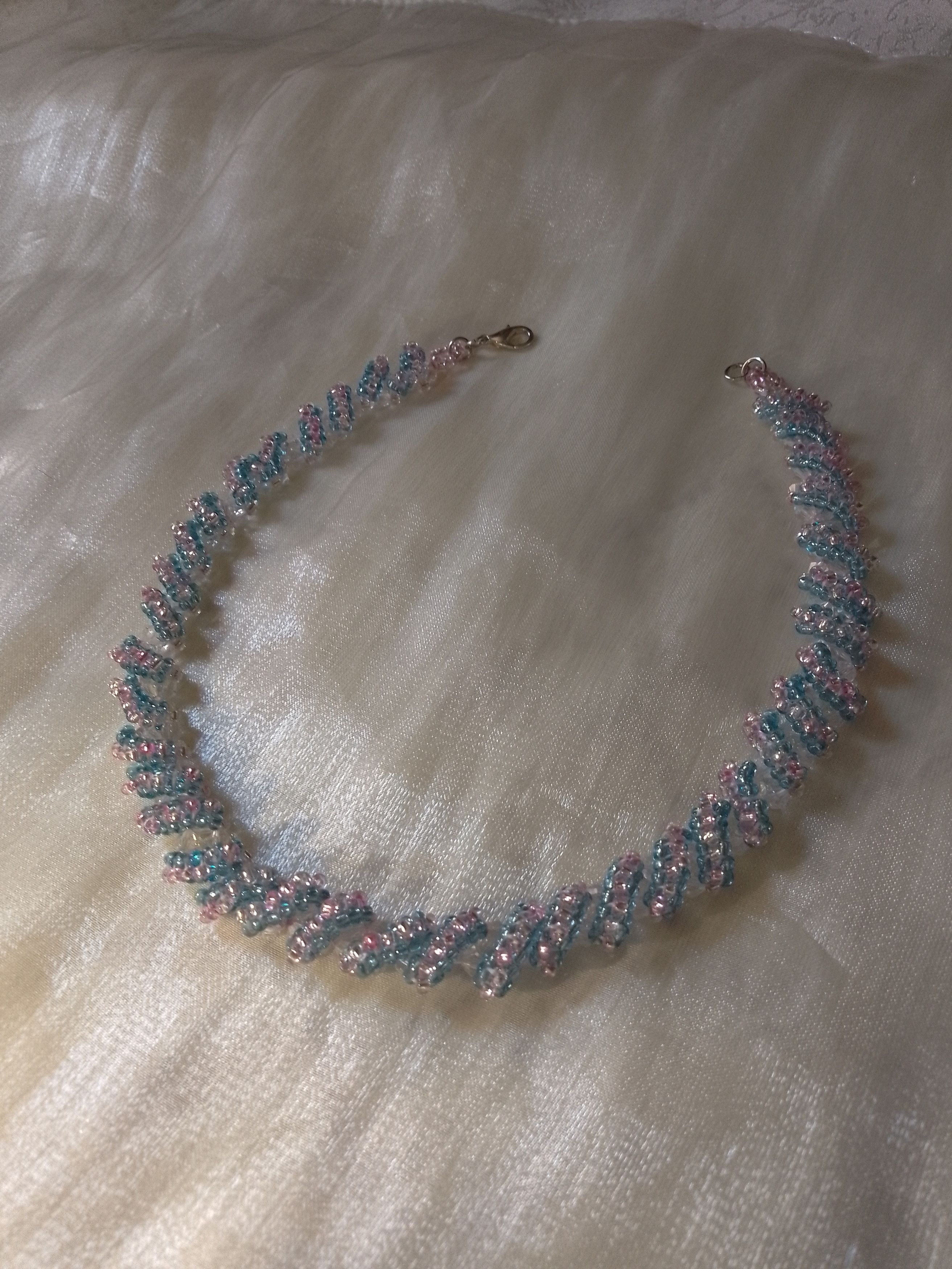 Handmade Necklace Crystal Elegant Stripes of Pink Turquoise Glass Size ONE SIZE - 2 Thumbnail