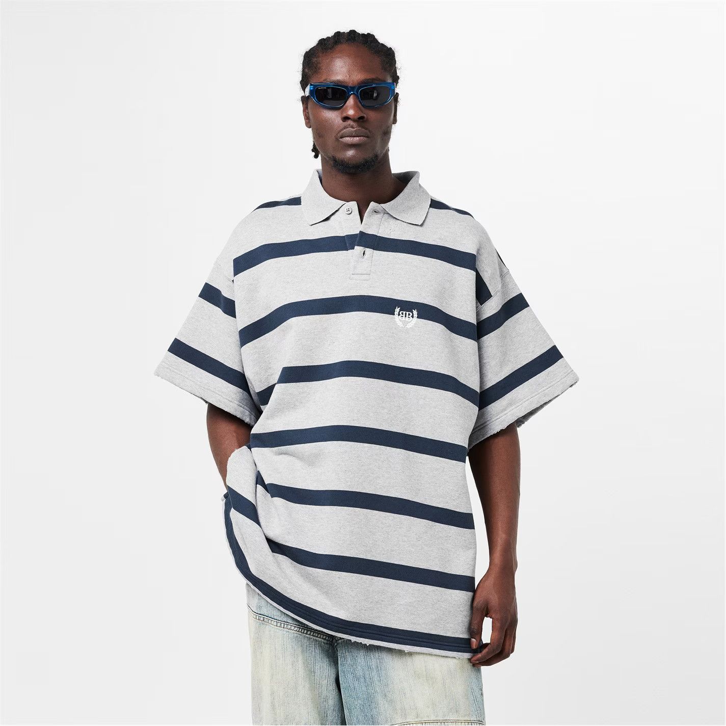 Balenciaga o1g2r1mq0226 Short Sleeve Polo Shirt In Heather Grey/Blue Size US S / EU 44-46 / 1 - 2 Thumbnail