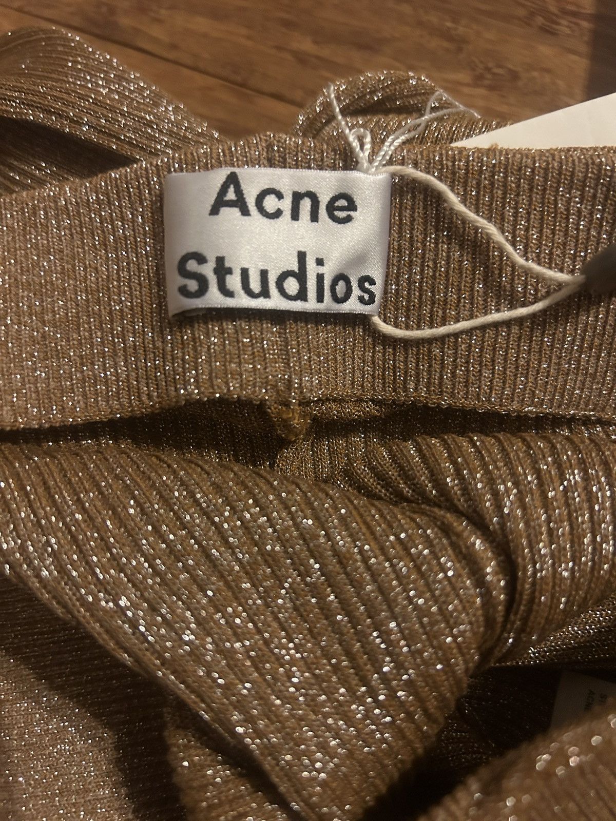 Acne Studios ACNE STUDIOS Metallic ribbed-knit flared pants Light brown Size 24" / US 00 / IT 34 - 6 Thumbnail