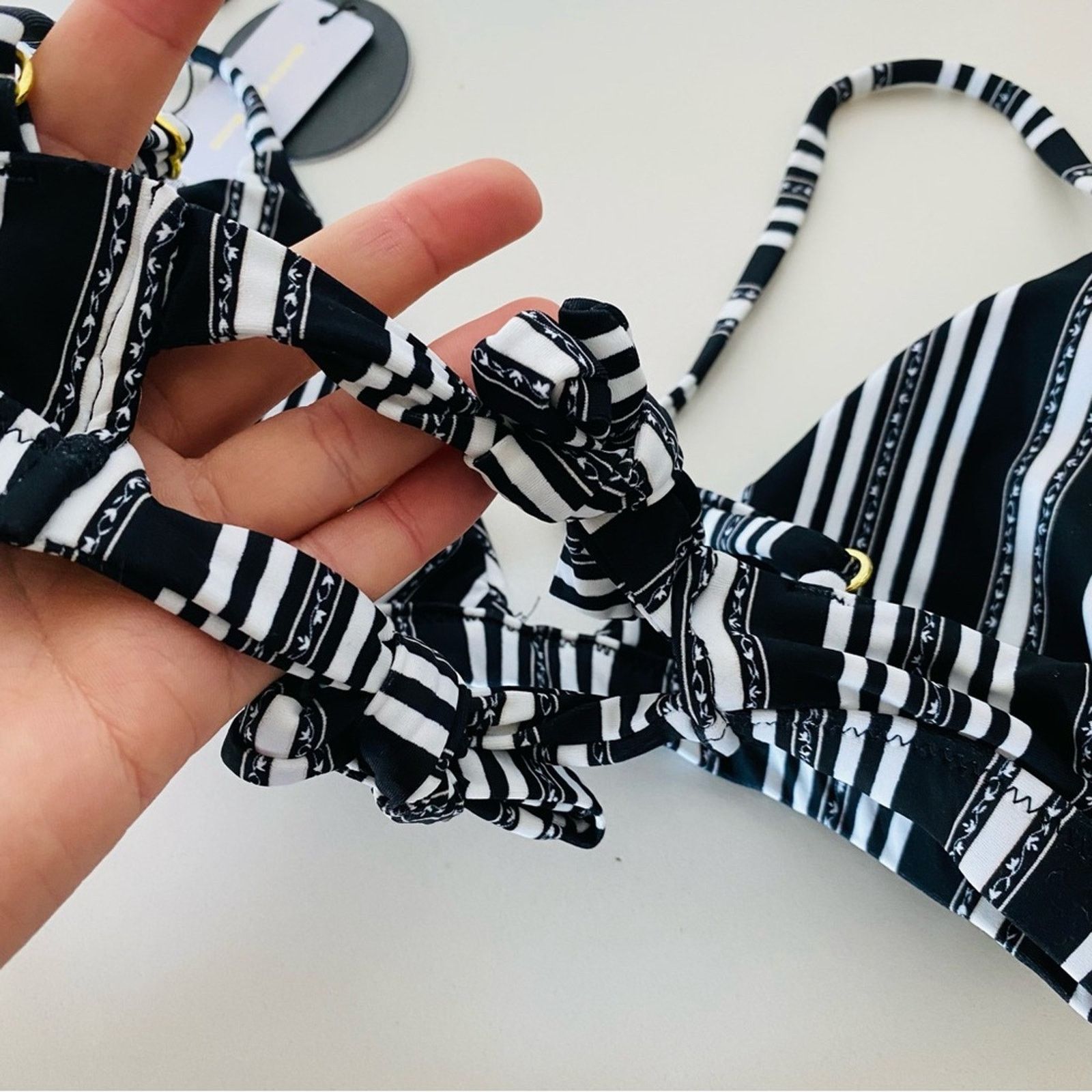 Anthropologie AMUSE SOCIETY Black White Stripe Triangle Top Bikini Swim Size ONE SIZE - 8 Thumbnail
