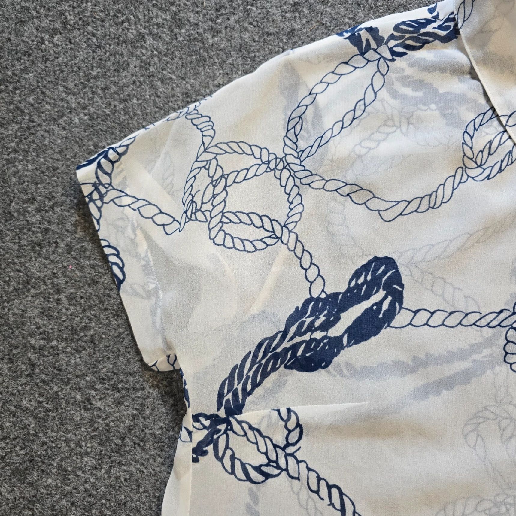 Vintage Cabi Top Womens M White Blue Rope Nautical Beach Sheer Cropped Casual Shirt M Womens Beachy Size M / US 6-8 / IT 42-44 - 3 Thumbnail