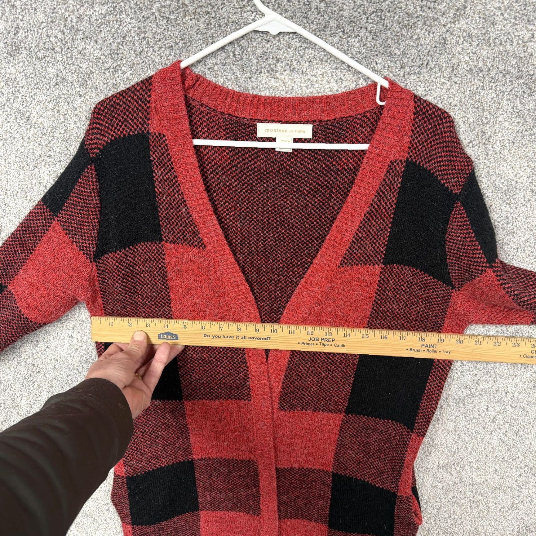 Vintage Monteau Cardigan Sweater Womens M Red Black Buffalo Plaid Open Front Cabincore NYC? Size M / US 6-8 / IT 42-44 - 4 Thumbnail