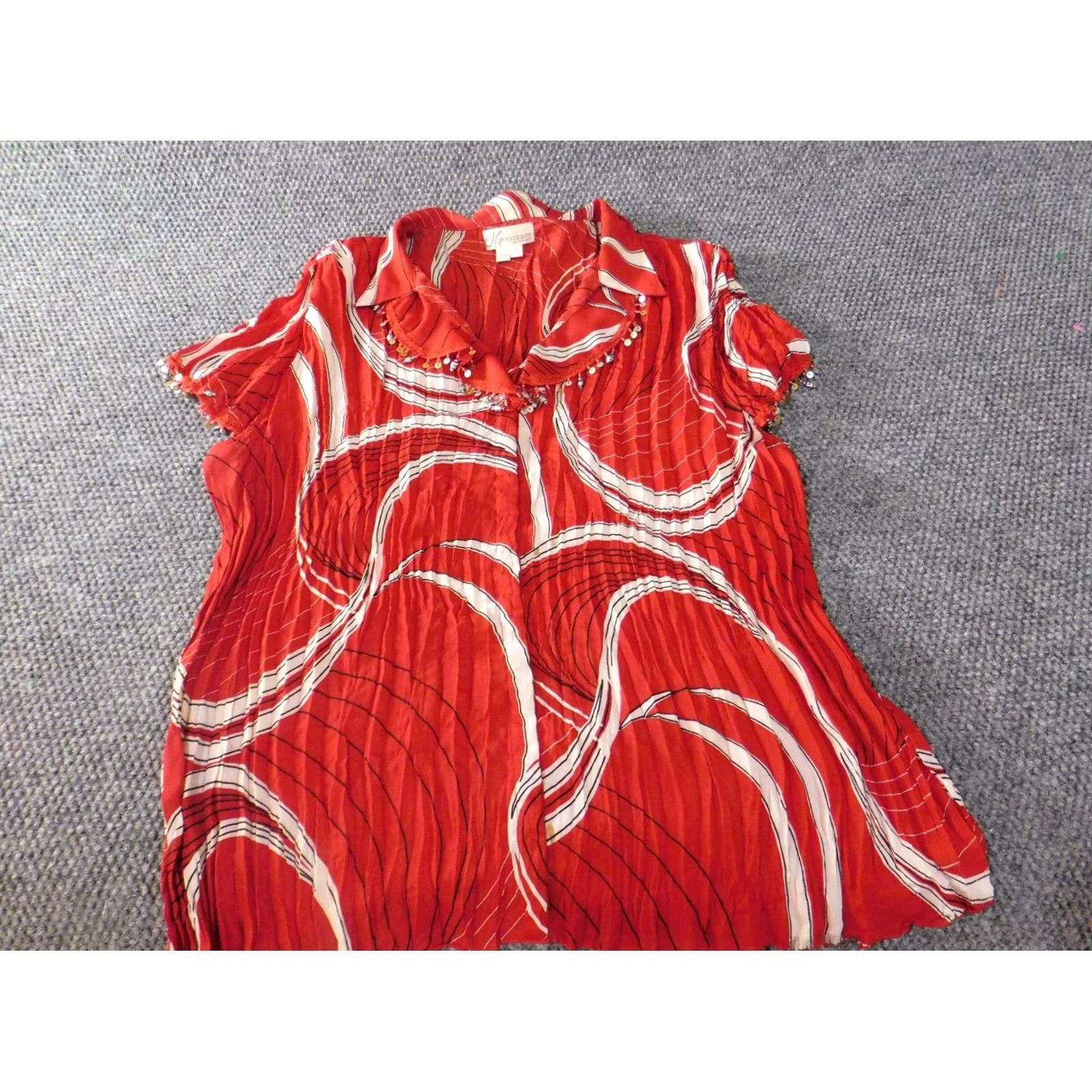 Vintage Dressbarn Womens Blouse 3X Red Button-Up Tunic Casual Geometric Stretch Knit Polyester Modern Designer Womens 3X Plus Size XXL / US 16-18 / IT 52-54 - 2 Thumbnail