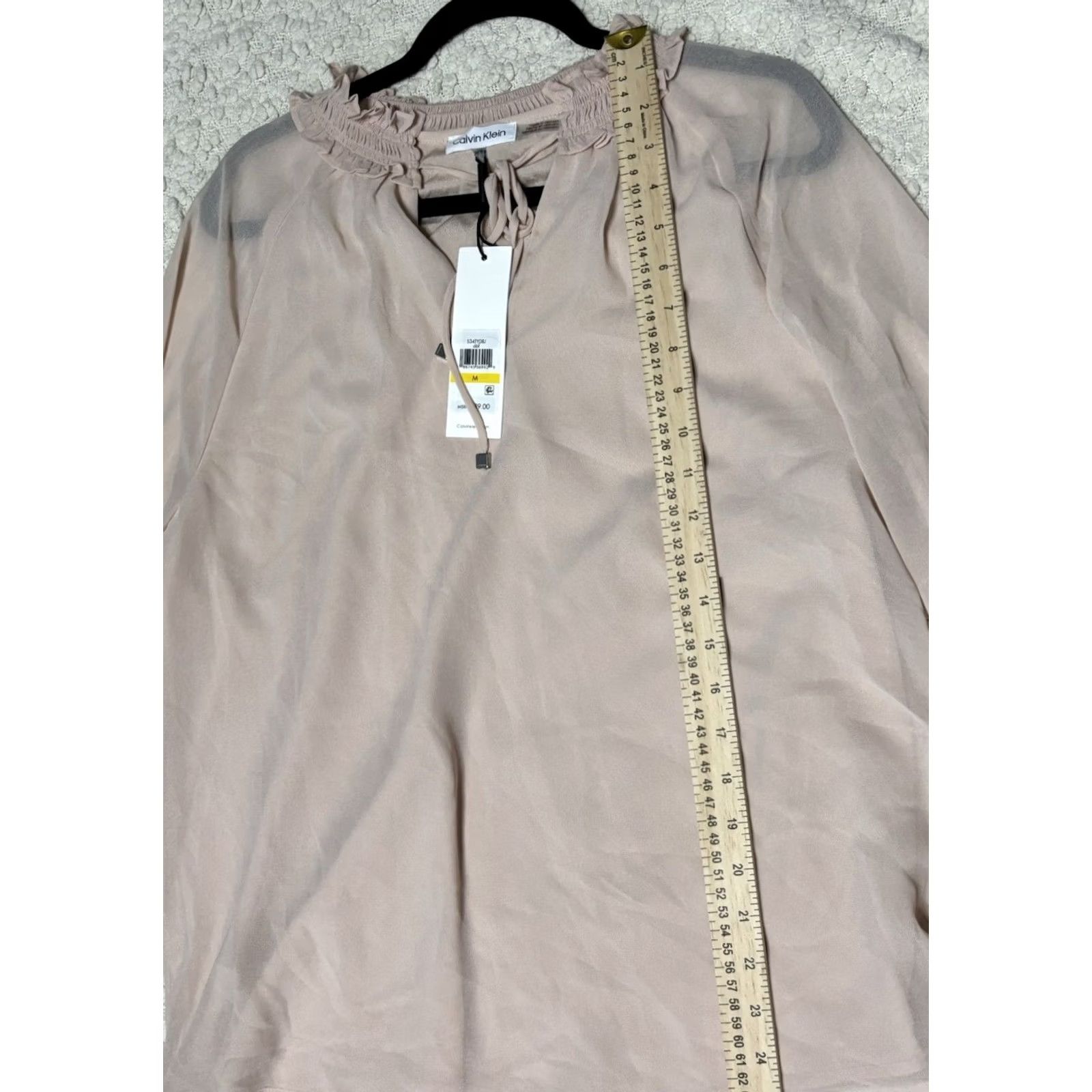 Calvin Klein Calvin Klein Blouse Shirt Women Beige Ruffle Neck Tie Long Sleeve Sheer Size M Size M / US 6-8 / IT 42-44 - 4 Thumbnail