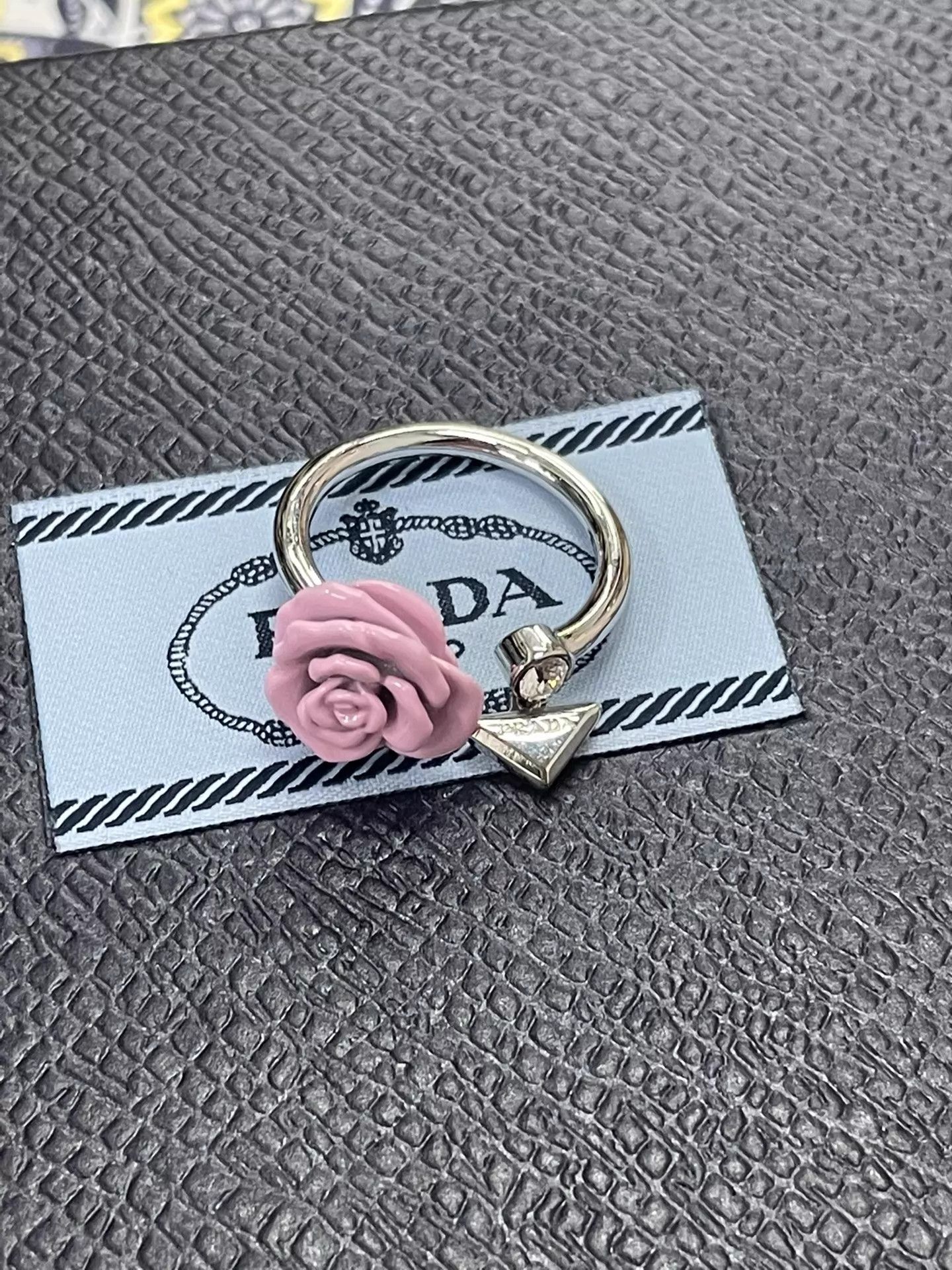 Prada Prada Women's Pink Rose Enamel Open Ring Size ONE SIZE - 2 Thumbnail