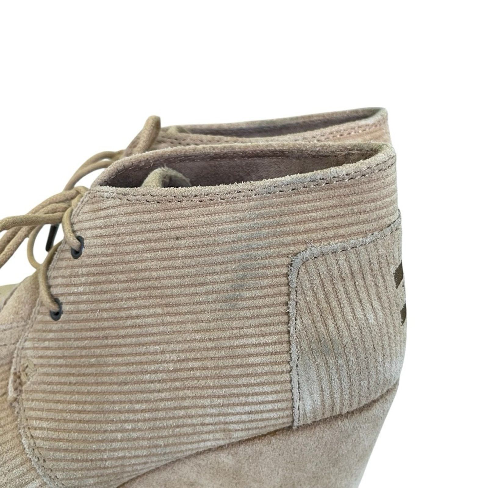 Toms Toms Corduroy Lace Up Wedge Heel Ankle Boots Tan Size 7.5 M Size US 7.5 / IT 37.5 - 7 Thumbnail