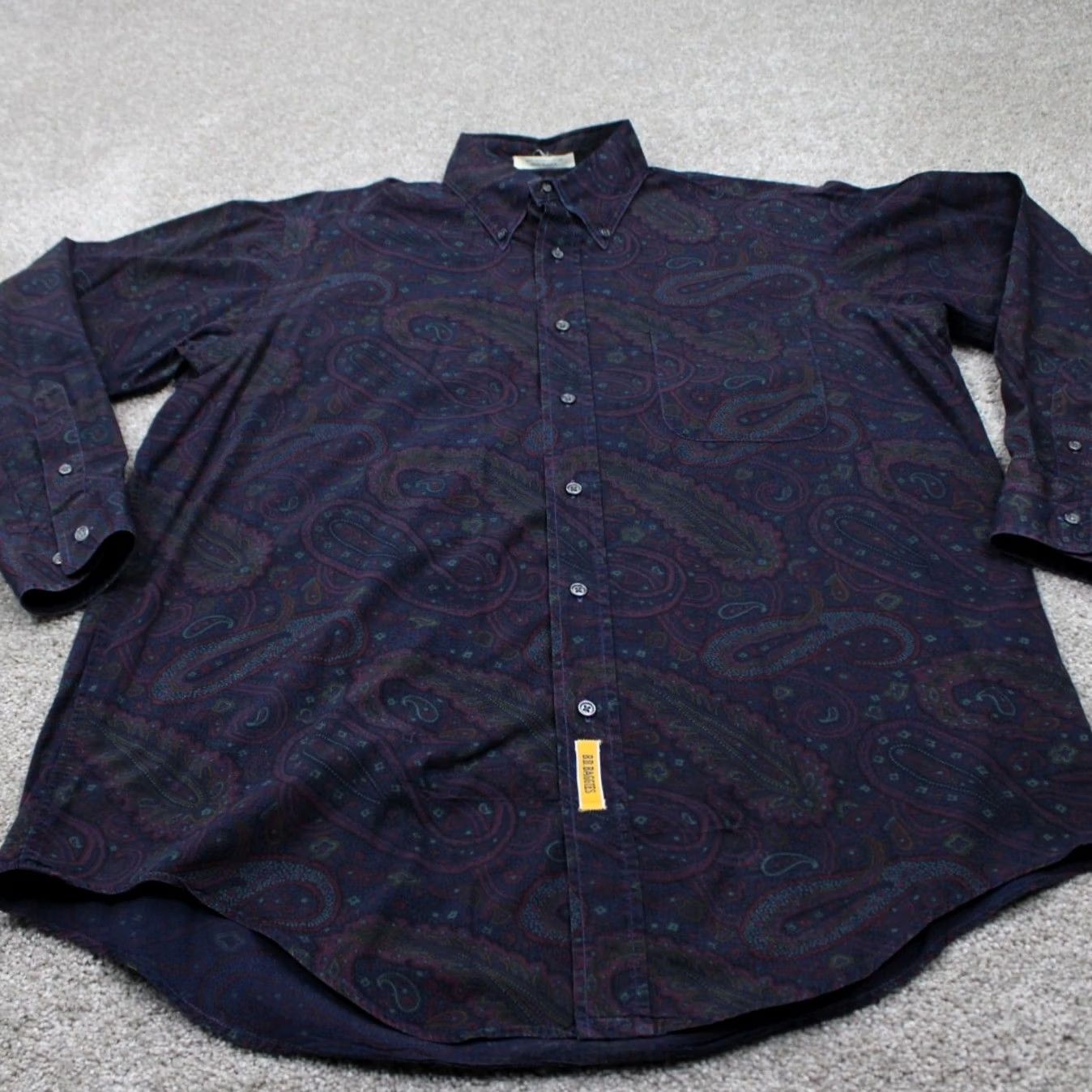 Vintage B.D. Baggies Dress Shirt Men 15 32/33 Blue/Purple Floral 100% Cotton L/S Button-Down Shirt Mens 90s Aloha Floral Size 40R - 3 Thumbnail