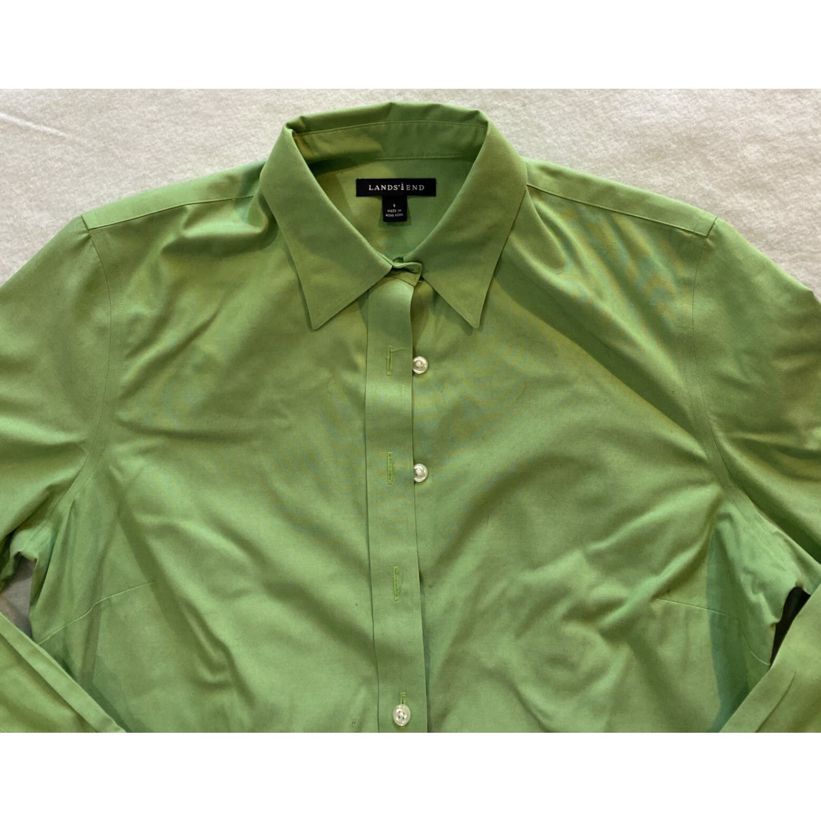 Lands' End Lands' End Women’s Green Cotton Button-Down Shirt Size 8 Regular Collared Long Sleeve Classic Office Casual Shirt - Womens Size M / US 6-8 / IT 42-44 - 2 Thumbnail