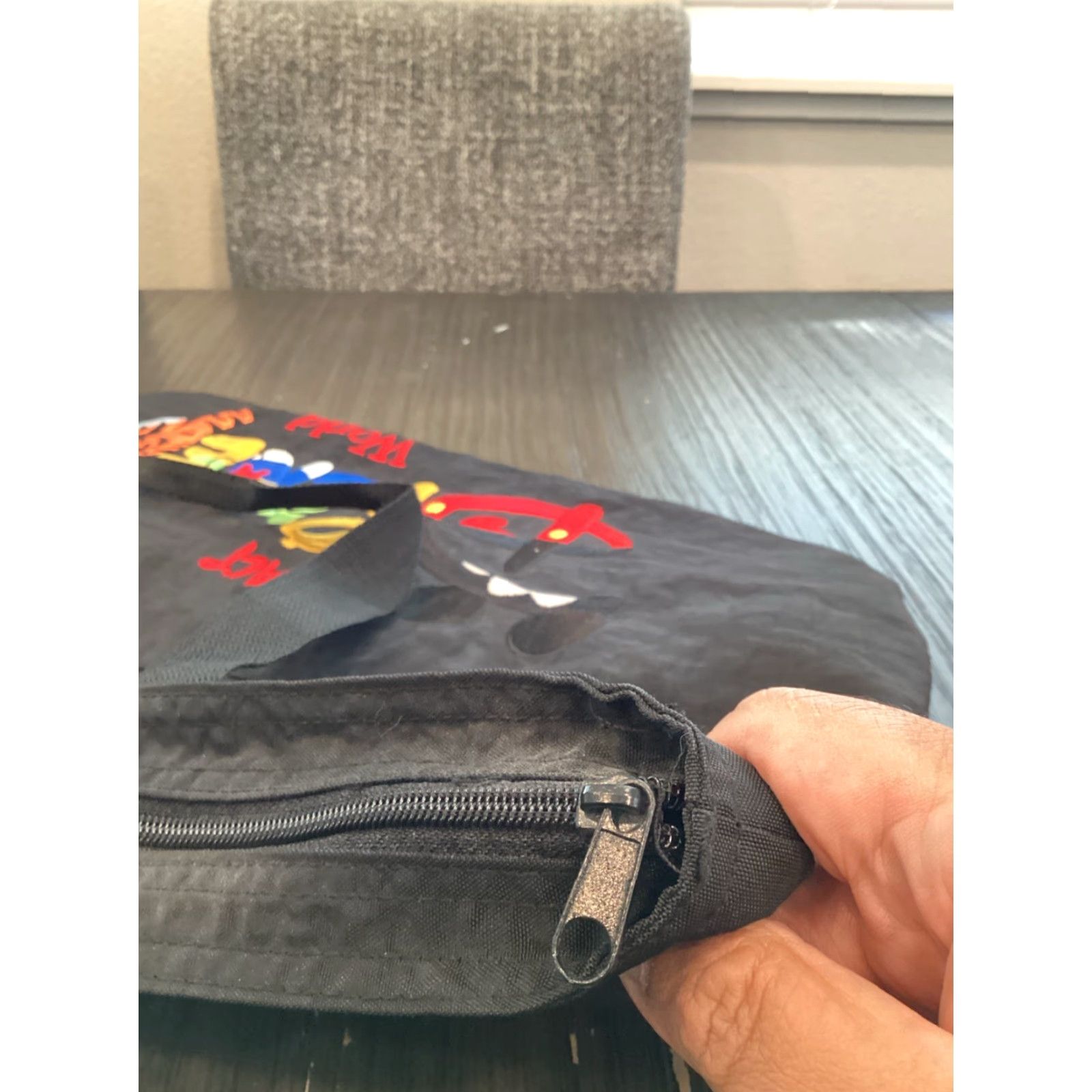Disney VINTAGE Disney Tote Bag Unisex Medium Black Nylon Embroidered Mickey Minnie Winnie Donald Tigger 90s Cartoon Tote Bag Mens Womens Size ONE SIZE - 6 Thumbnail