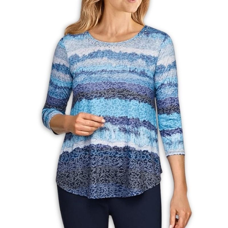 Other Ruby Rd. Blouse Embellished Watercolor Striped Blue W M NWT Size M / US 6-8 / IT 42-44 - 1 Thumbnail